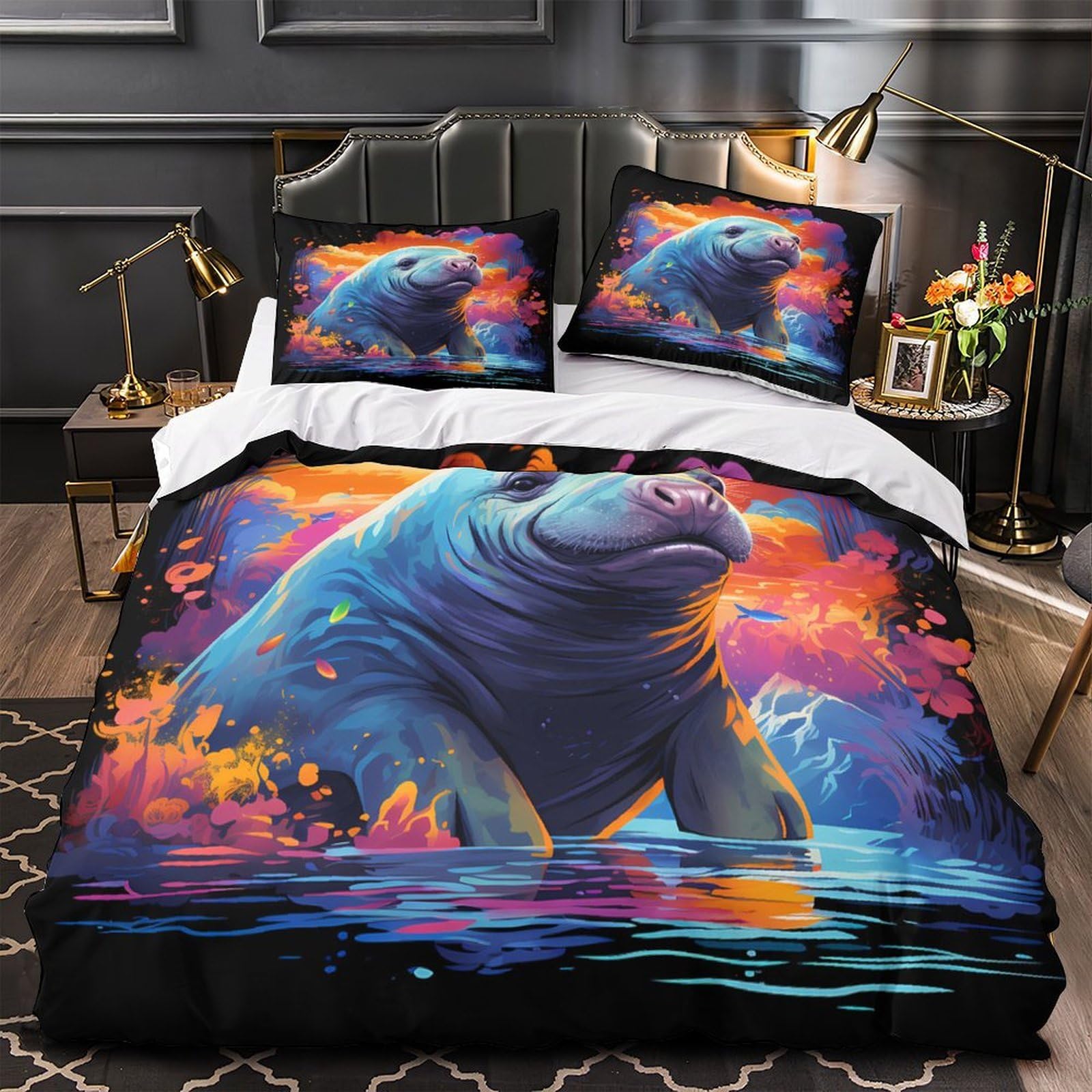 Parure de lit 220x240 housse de couette hibou magique 3D microfibre avec taie d'oreiller