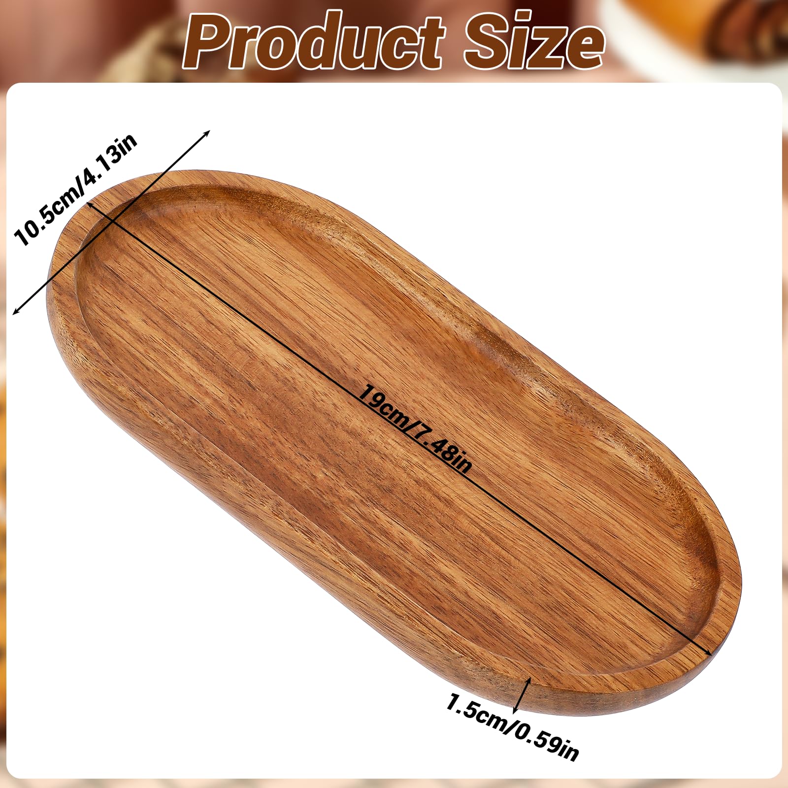 19 x 10,5 cm mała drewniana taca owalna na wędliny, herbatę i przekąski, ręcznie wykonana z litego drewna akacjowego, do ekspozycji przekąsek sushi, jedzenia i dekoracji