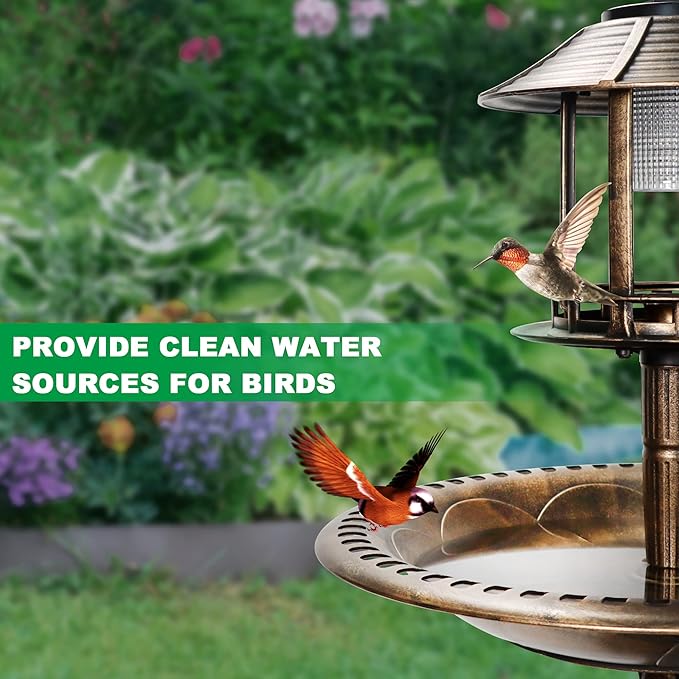 Bird Bath with Solar Light&Feeder& Planter Pedestal,Copper Bird Baths for Outdoors Garden,Yard,Patio,Lawn(41in High)
