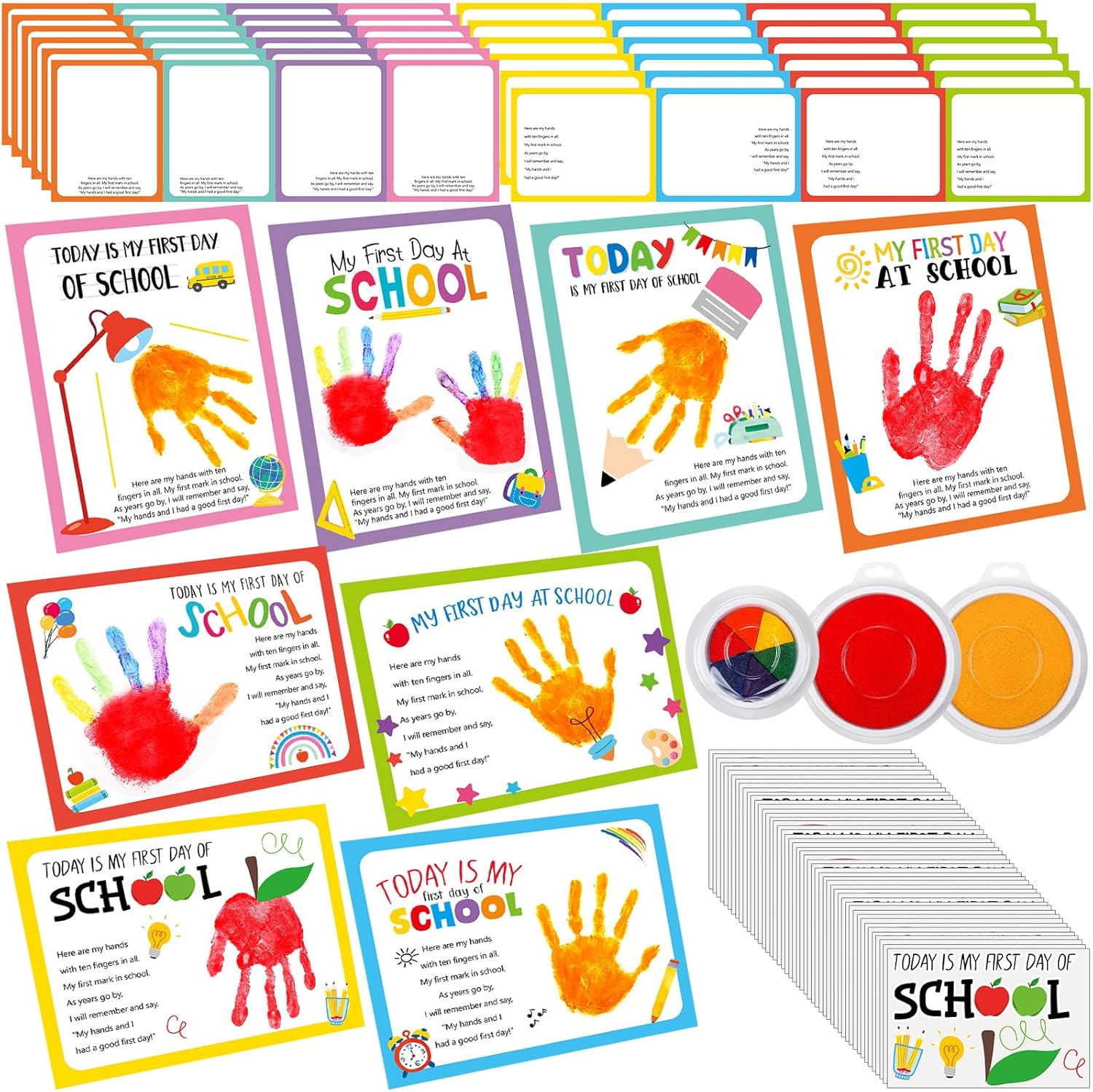 Beeveer 48 Set Back to School Handprint Craft for Kids DIY Handprint Photo Props Classroom Keepsake Cards for Teacher Supplies & Family Activities