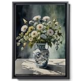 Floral Canvas Print Wall Art, Vintage French Flower Wall Art Home Decor, Ceramic Vase Floral Prints for Living Room, Office Decor, Natural Wall Art, Spring bouquet, Abstract Wall Art, Print