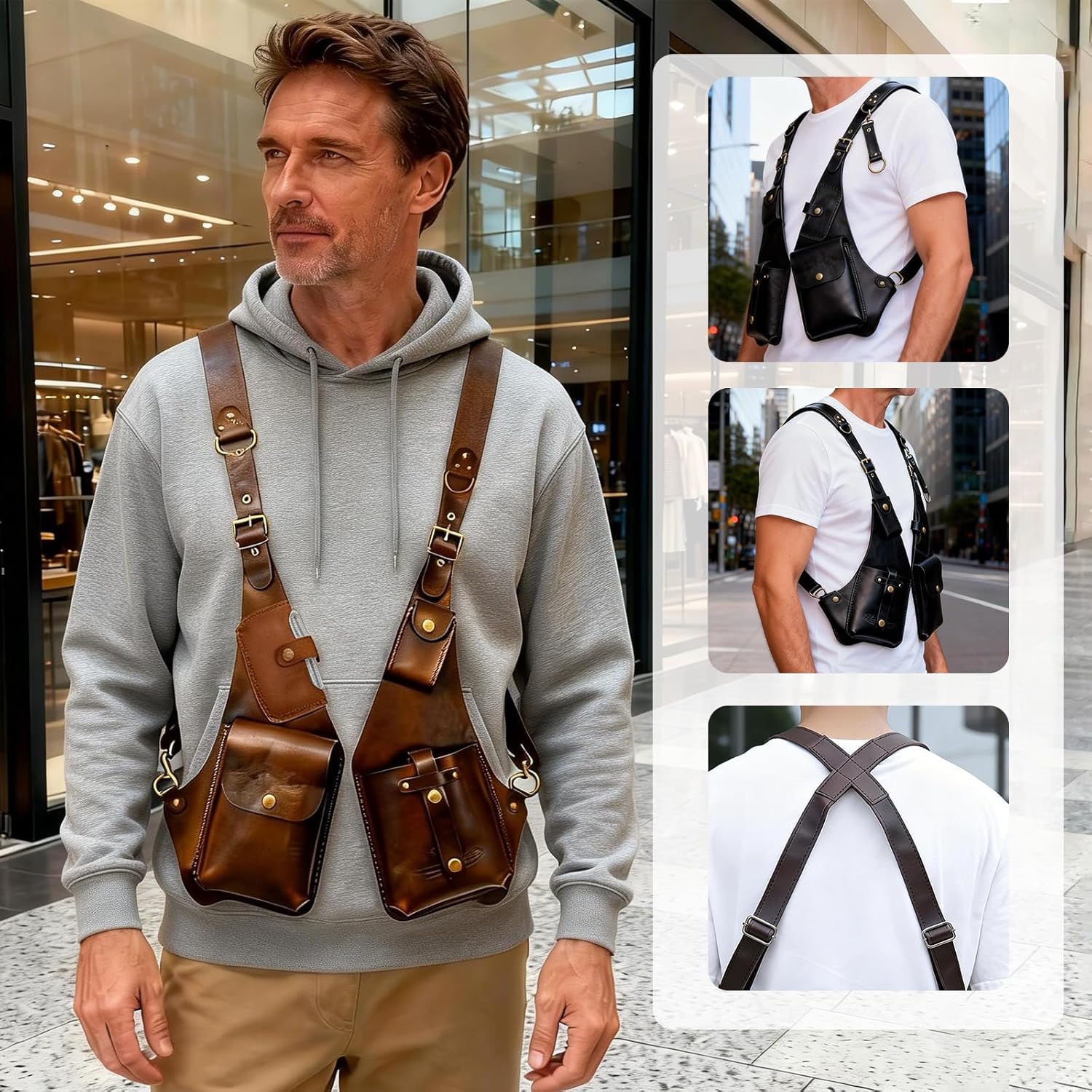 Colaxi Adjustable PU Leather Shoulder Holster Bag, Men Anti-Theft Underarm Strap Wallet Pocket, Phone Shoulder Holster Bag - Image 3