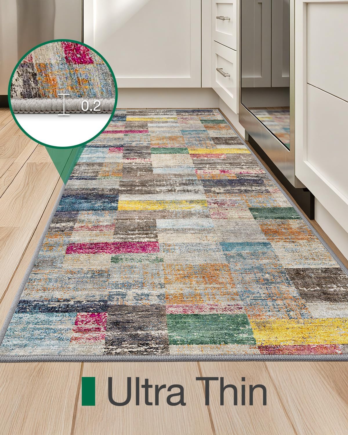 LUMI Washable Rug, 23x87 Kitchen Rugs for Entryway Bathroom, Non-Slip Indoor Door Mat Ultra-Thin, Small Oriental Throw Carpet for Bedroom Entry, Multicolor
