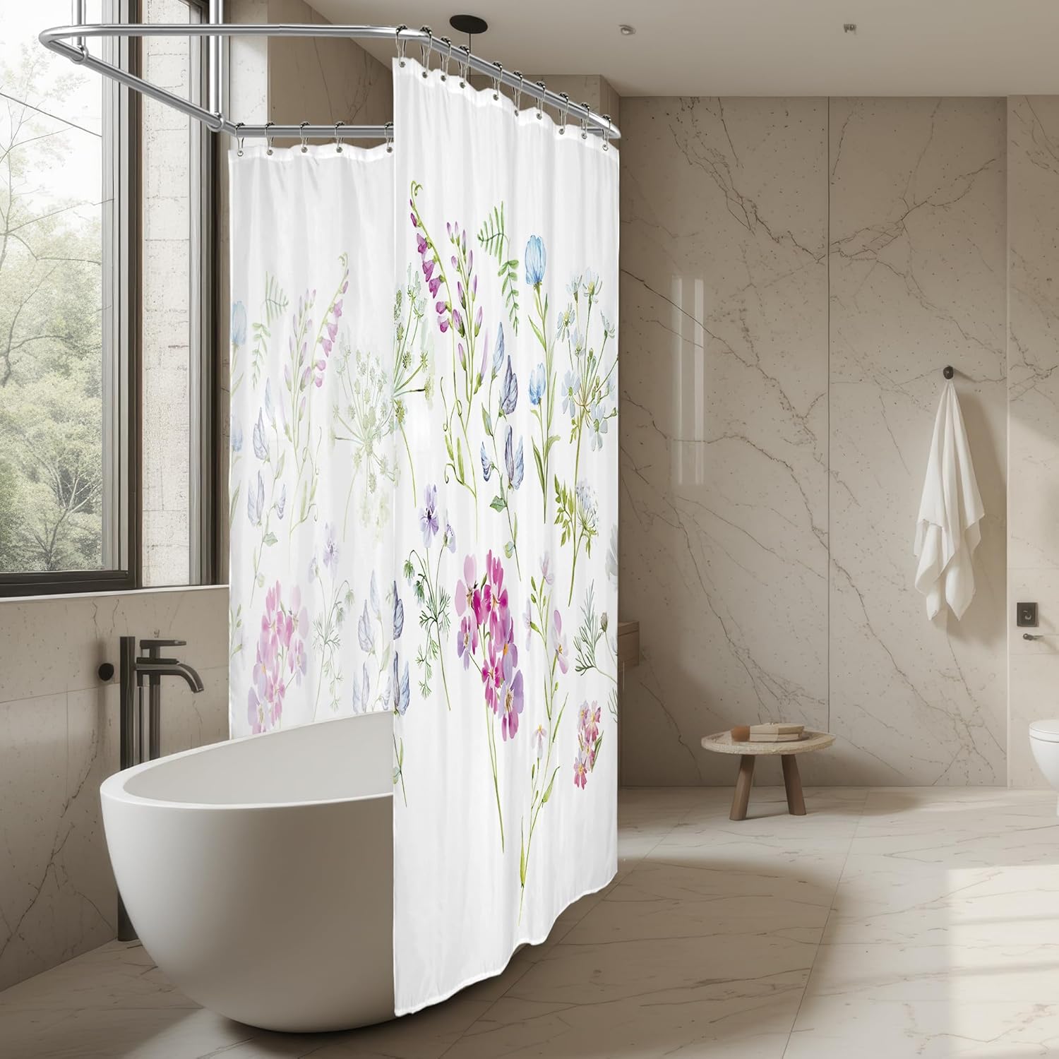 Riyidecor Extra Wide Floral Wildflowers Shower Curtain Clawfoot Tub 108Wx72H Inch 18 Pack Metal Hooks Herbs Botanical Plants Flower Wildflowers Decor Fabric Bathroom Polyester Waterproof RY-OISL