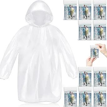 10 Pack Disposable Rain Ponchos for Adults, Card-Sized Emergency Ponchos with Hood