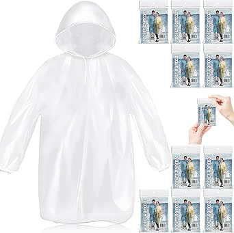 10 Pack Disposable Rain Ponchos for Adults with Hood - Emergency Travel Family Pack