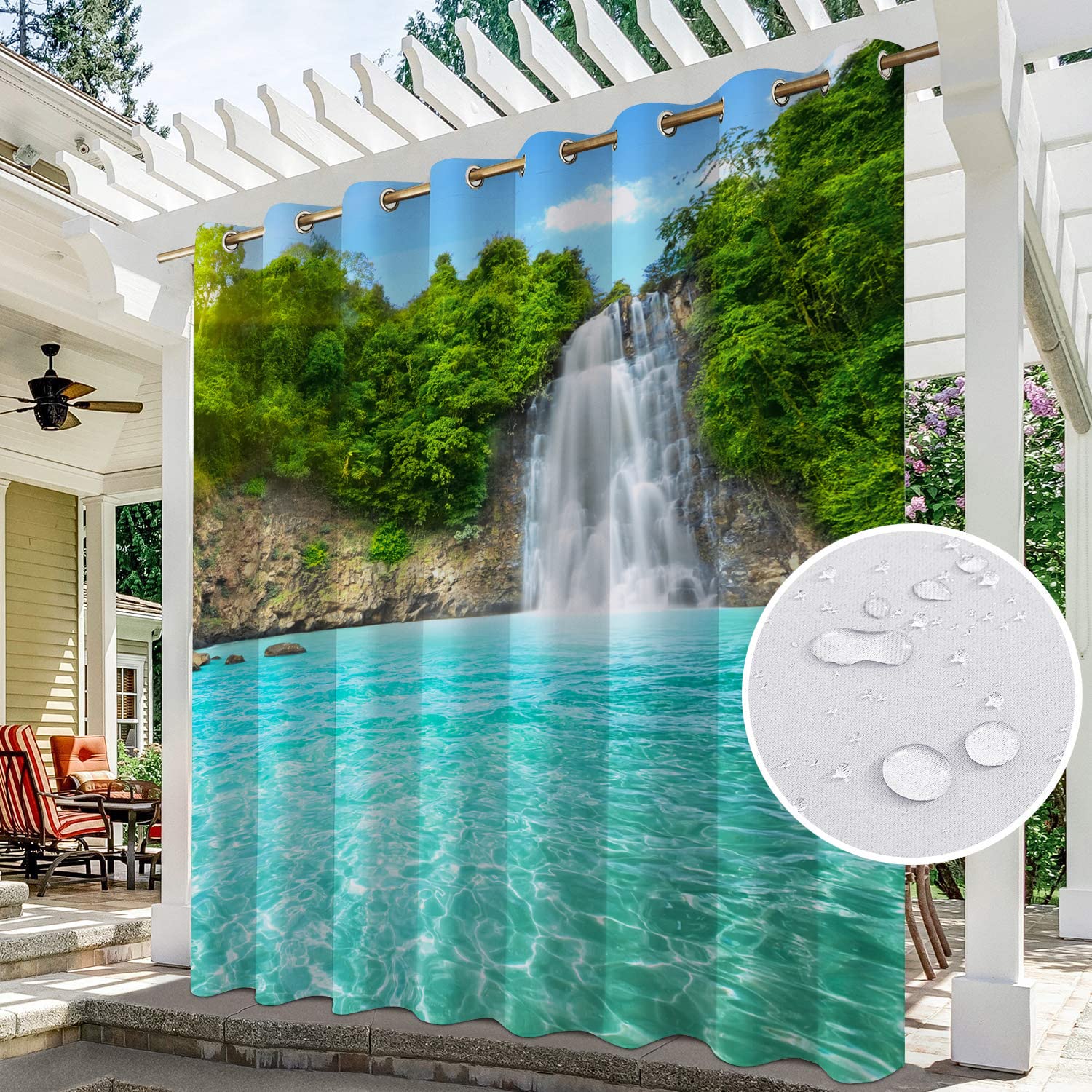 Rideaux imperméables pour jardin, terrasse, extérieur, porche, pergola cabane, tonnelle, auvent à œillets - Un panneau (300 x 234 cm)