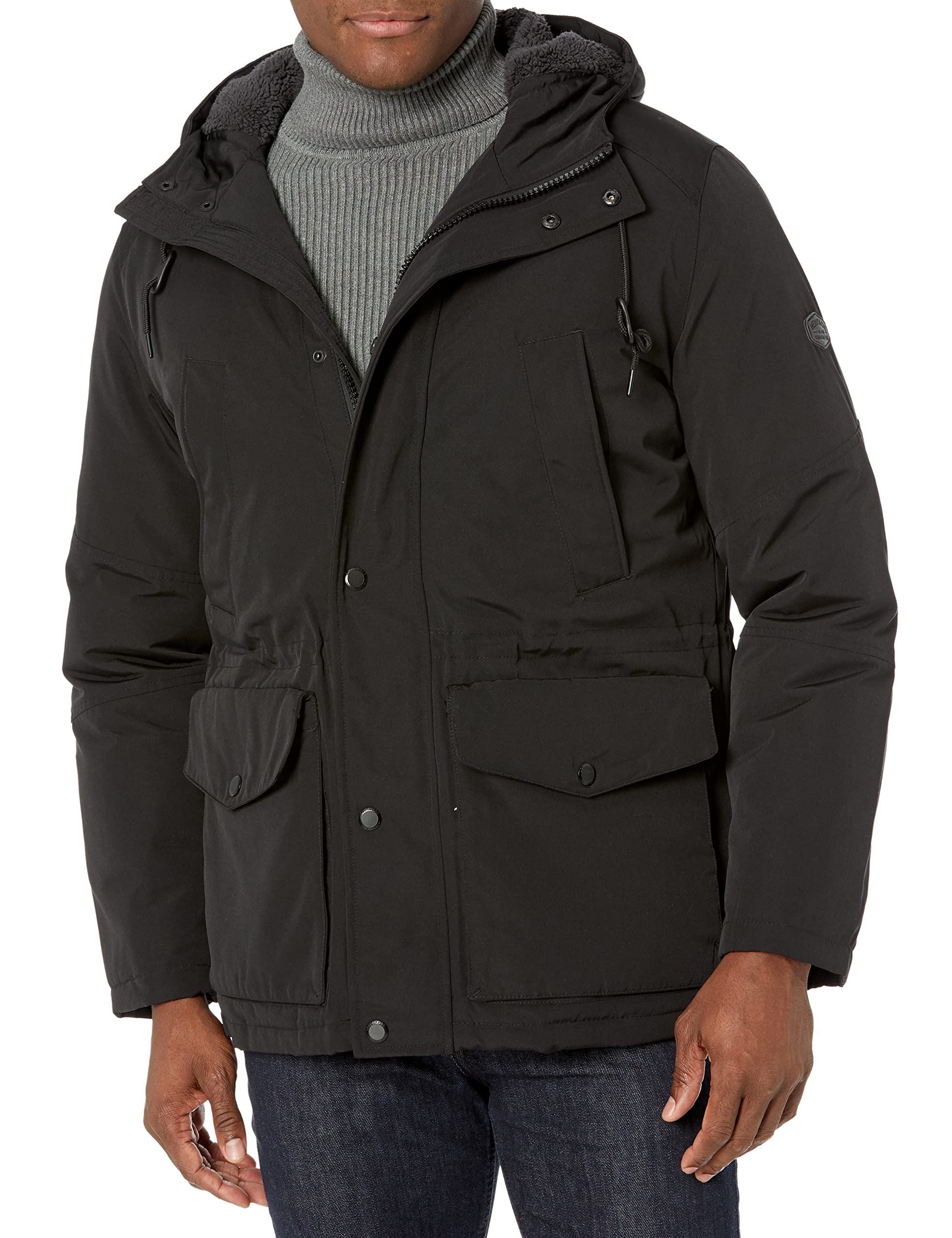London FogMen's Faux Sherpa Lined Parka Down Alternative Coat