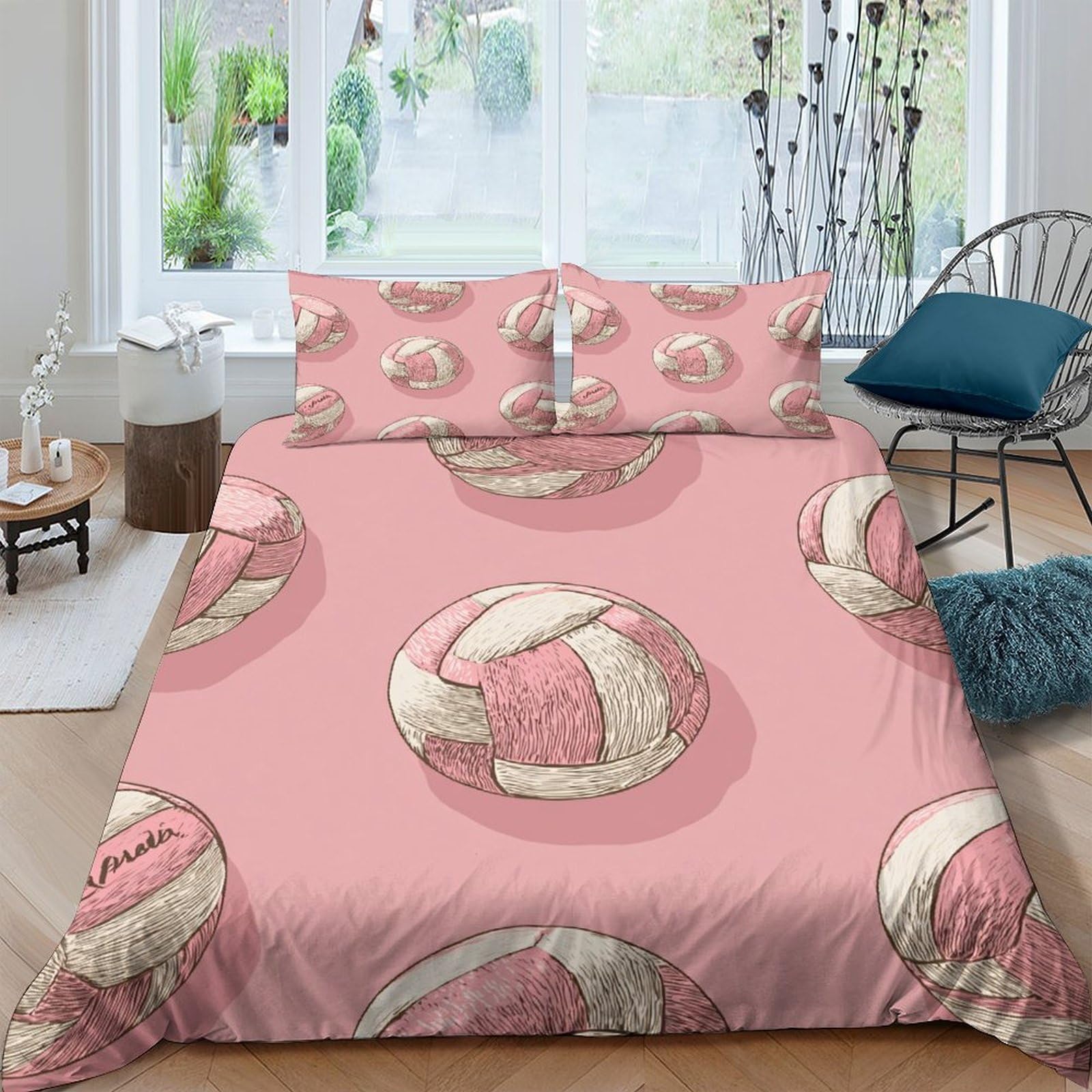 Ctjqhvkz Style-10 3D Printed Pink Volleyball Fitted Sheet Microfiber Soft Decorative Sports Bed Cover For Bedroom Dorm Protection Single（135X200cm）