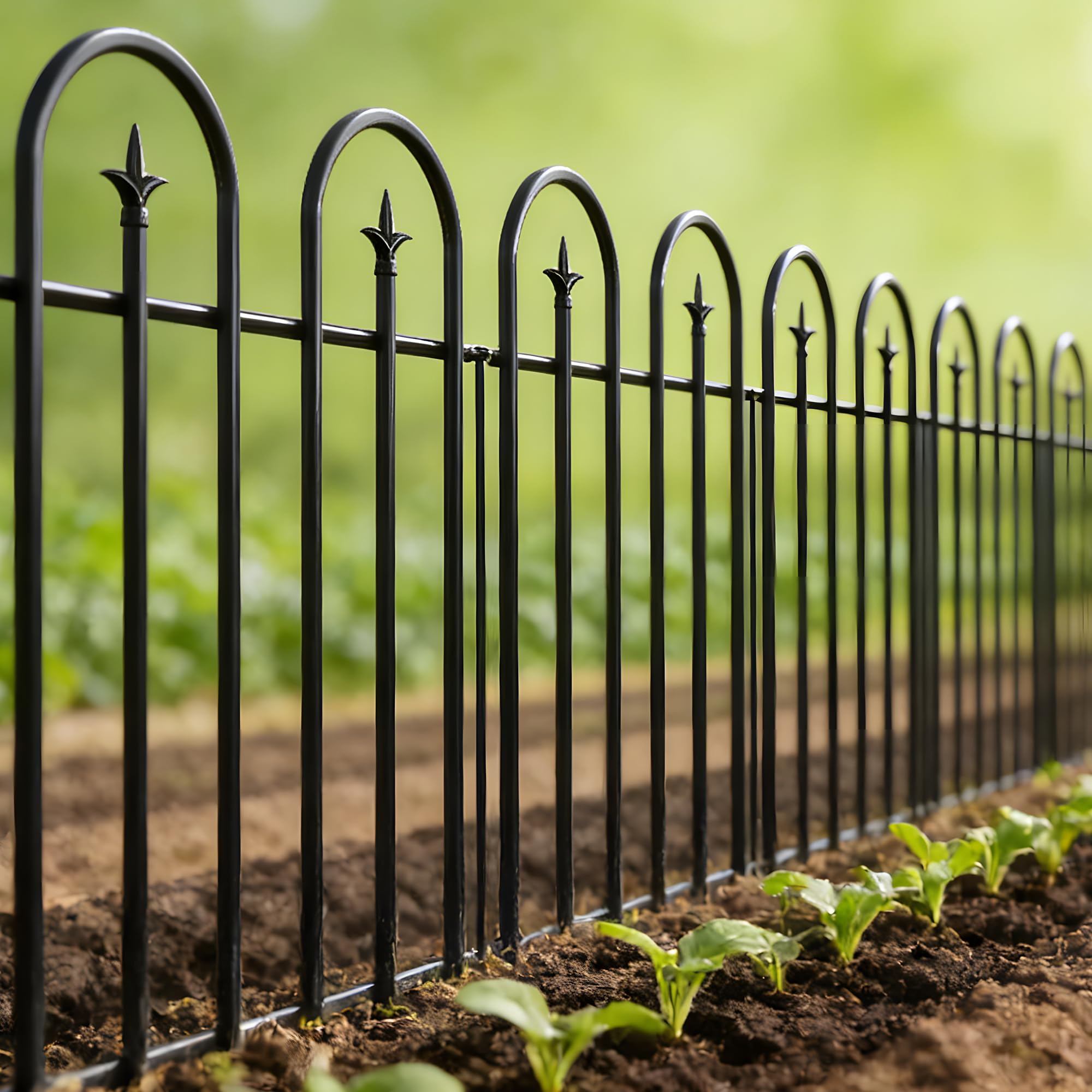 ARIFARO Metal Garden Fence 91cm H x 71cm W (5 Panels, Total 3.5m), Decorative Garden Fencing, No Digging Animal Barrier for Flower Bed, Yard, Patio, Rustproof Garden Edging, Black