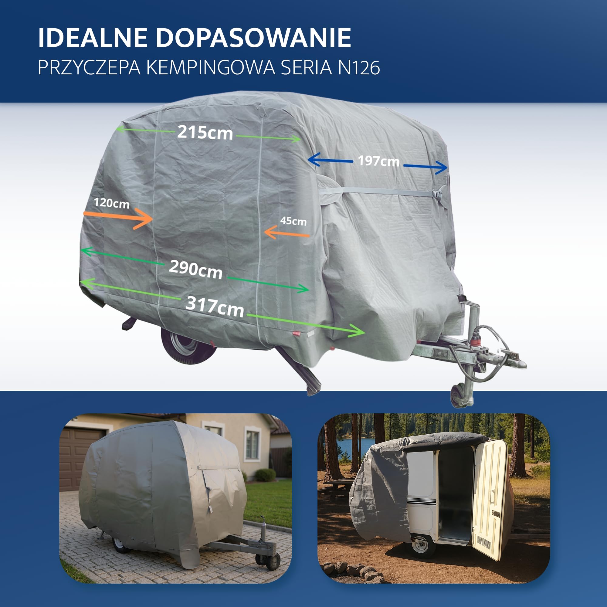 Pokrowiec na przyczepę kempingową - odpowiednia dla Niewiadów N126 5-warstwowa Plandeka okryciowa oddychająca i odporna na warunki atmosferyczne - Wytrzymały pokrowiec ochronny