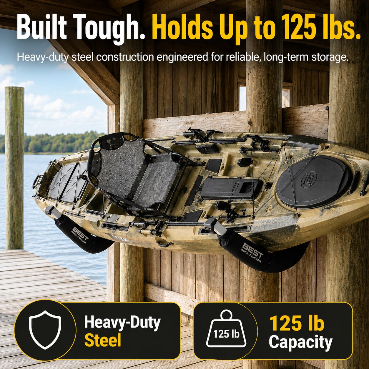 Kayak Wall Mount Storage Rack Heavy Duty Steel 125LB Capacity | High Quality Powder-Coated Steel Wall Racks for IndoorOutdoor Storage of Kayaks and SUP Paddleboards. product thumbnail 4