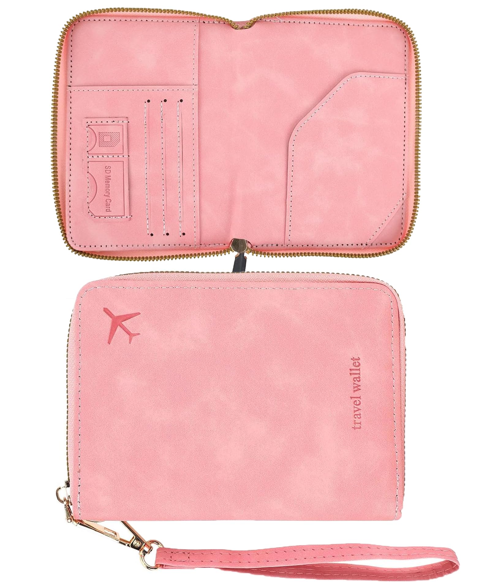 Passport Holder Travel Wallet RFID Blocking, PU Leather Travel Document Organiser with Zipped Closure & Wrist Strap, Document Organiser, Holiday Travel Essentials for Men & Women (Pink)-image-49