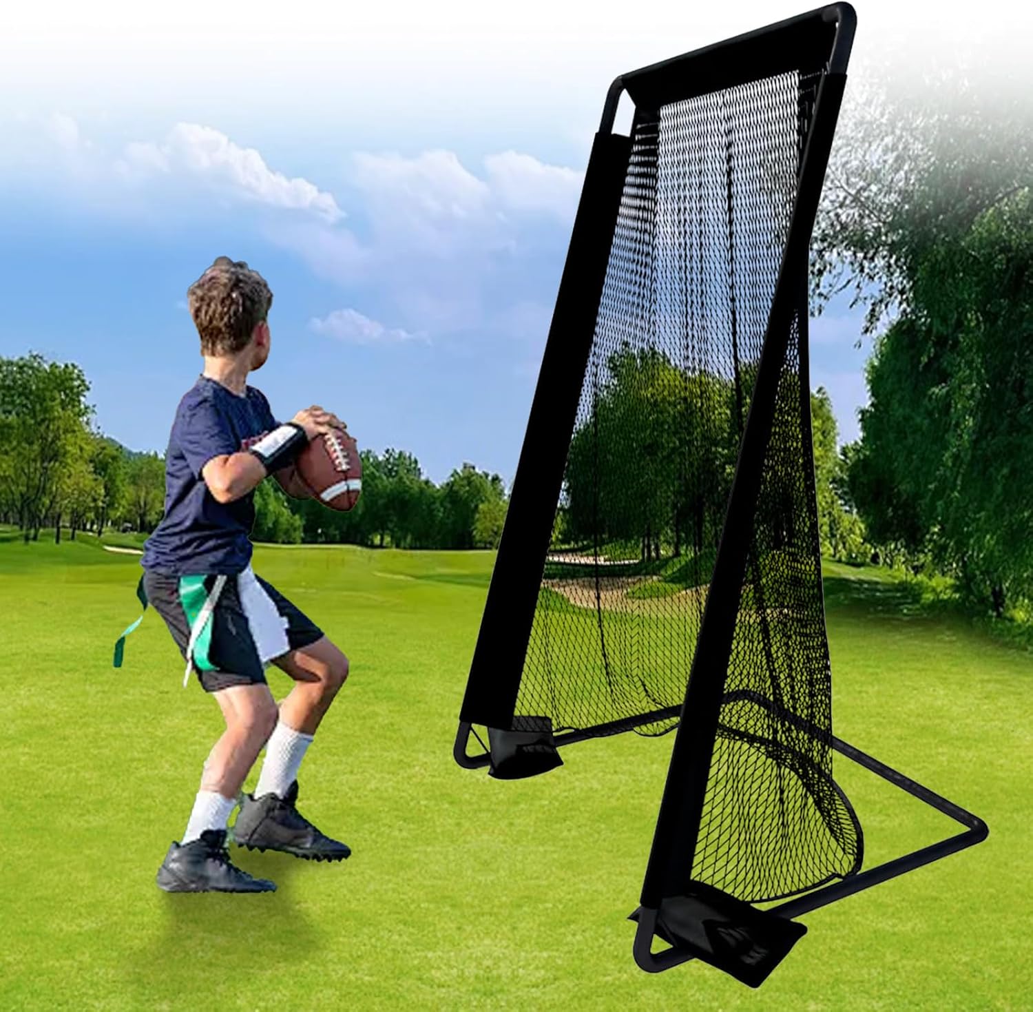 Football Kicking Cage Net - Portable 81x41IN Football Goal Training Aids for Backyard Indoor Outdoor-Youth & Adults