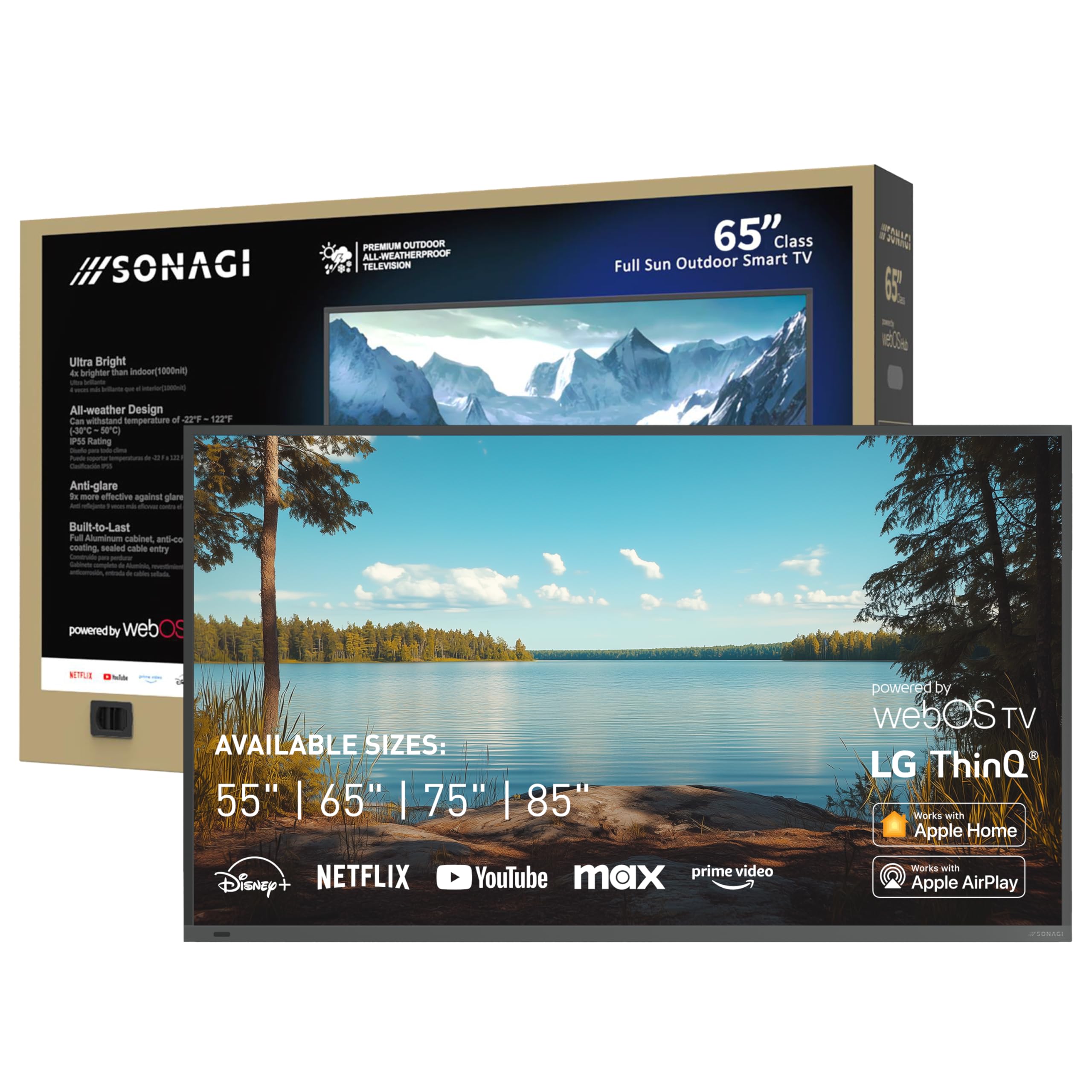 Amazon.com: SONAGI Helios 65” Outdoor TV - Anti-Glare, IP65 Water 