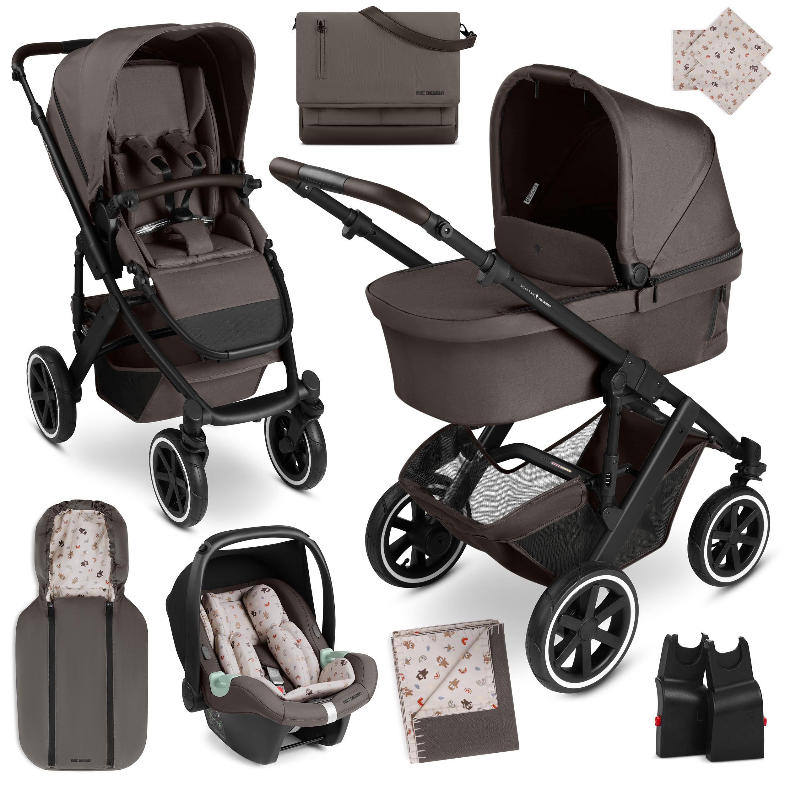 ABC Design Kinderwagen Starter Set Salsa 5 Air Teddy - 3in1 Kombi- Kinderwagen ab Geburt mit Luftreifen & Federung, groer Babywanne,  Babyschale, Neugeborenen Fusack, Wickeltasche & weiteres Zubehr :  Amazon.de: Baby