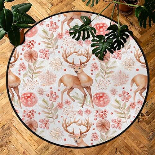 Miniatura 7 de Christmas Fabric Reindeer Winter (08) Round Area Rug 3ft Machine Washable Circular Rugs for Dining Room Table Bedroom Playroom Throw Rugs for Dog