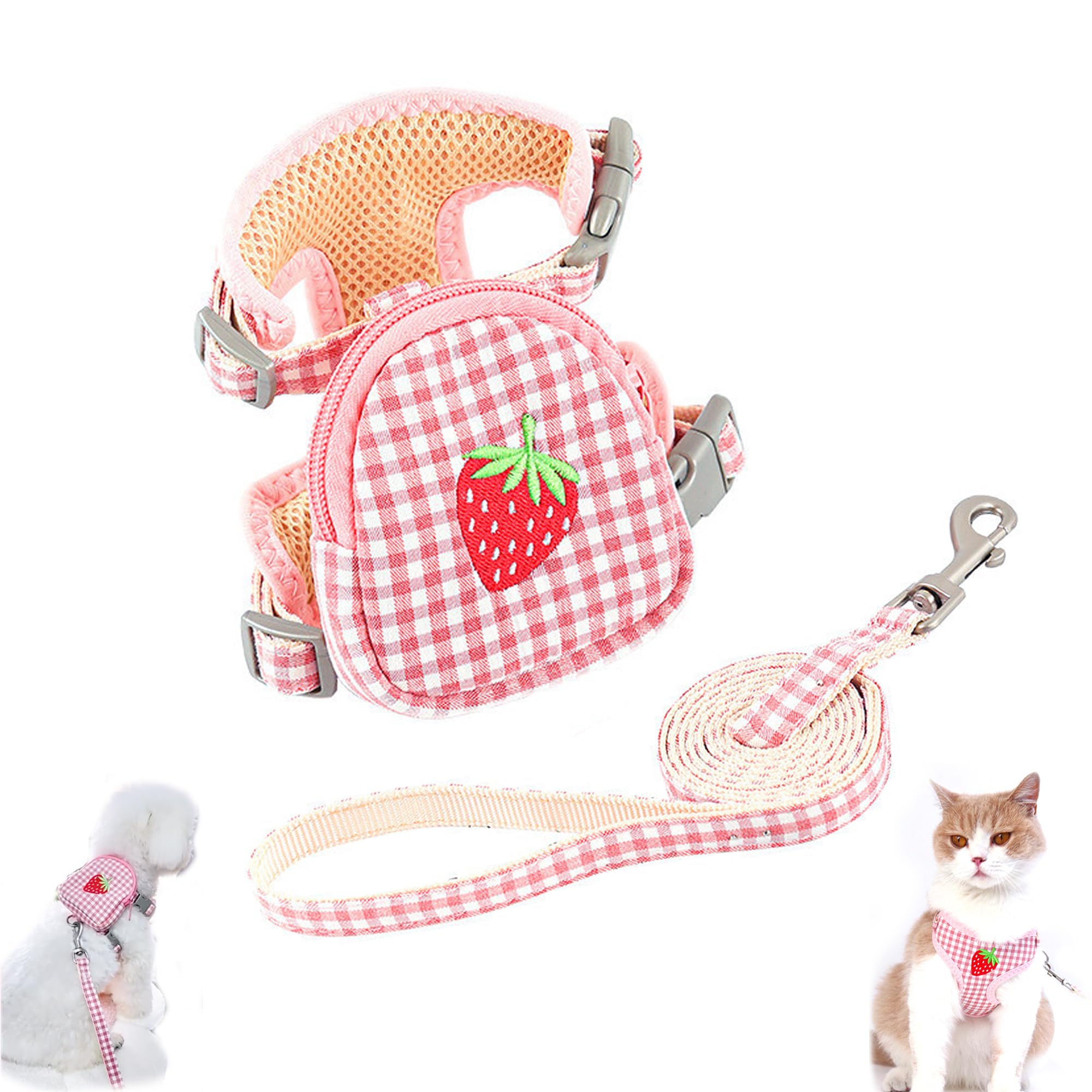 Pettorina Per Cani Taglia Piccola - Modello Fragola, Anti Strattonamento, Con Guinzaglio, Taglia S