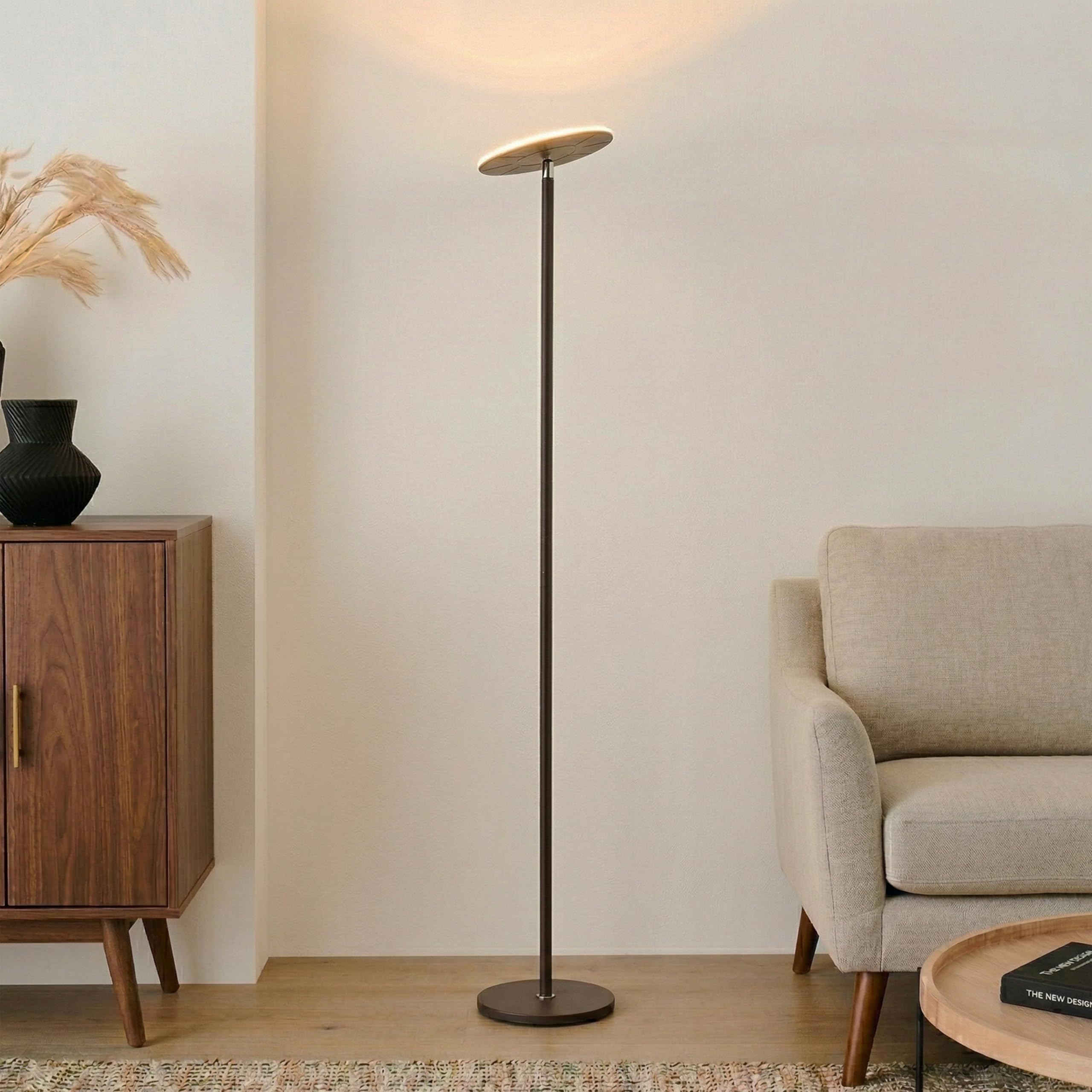 Brightech Sky Flux Dimmable LED Floor Lamp – Super Bright Floor Lamp with 3 Light Modes for Living Room, Office – Torchiere Standing Touch-Lamp, Tall Torch Lamp for Bedroom & Reading - Bronze