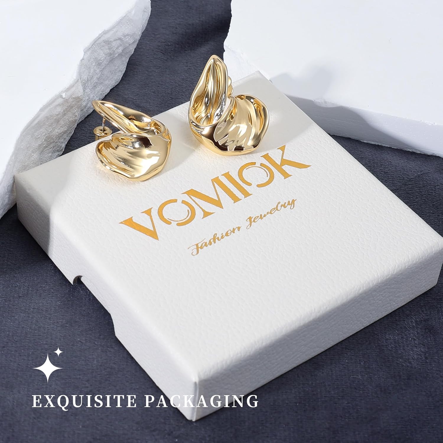 Gold Stud Earrings for Women, 18k Gold Plated Earring Statement, Trendy Double Wave Dangle Drop Chunky Gold Earrings, Fashion Chunky Earrings Jewelry Gifts for Womens - Image 6