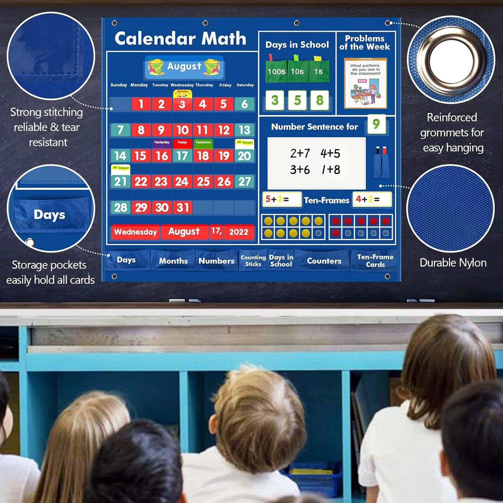 Calendario Matematico Quotidiano Attività Con Materiali Modulari | Materiali Didattici Con Tabellone A Tasche Per Bambini Ragazzi Ragazze Genitori Vacanza Aula Casa Scuola Materna Scuola