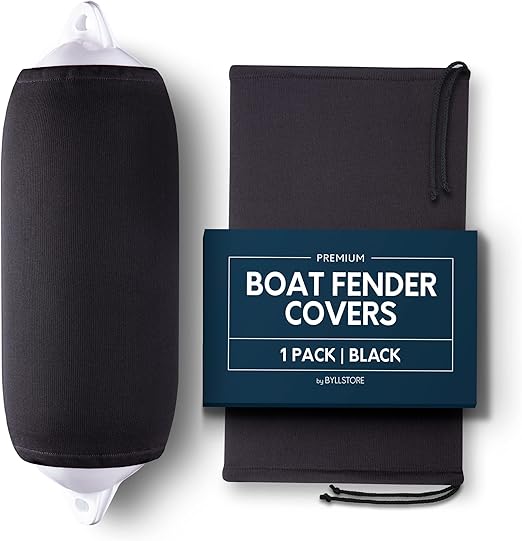 Boat Fender Covers | Several Size Options Available | Black & Navy Blue | 1, 2 & 4-Pack | Polyester (1-Pack, Black, 10″ x 26″)