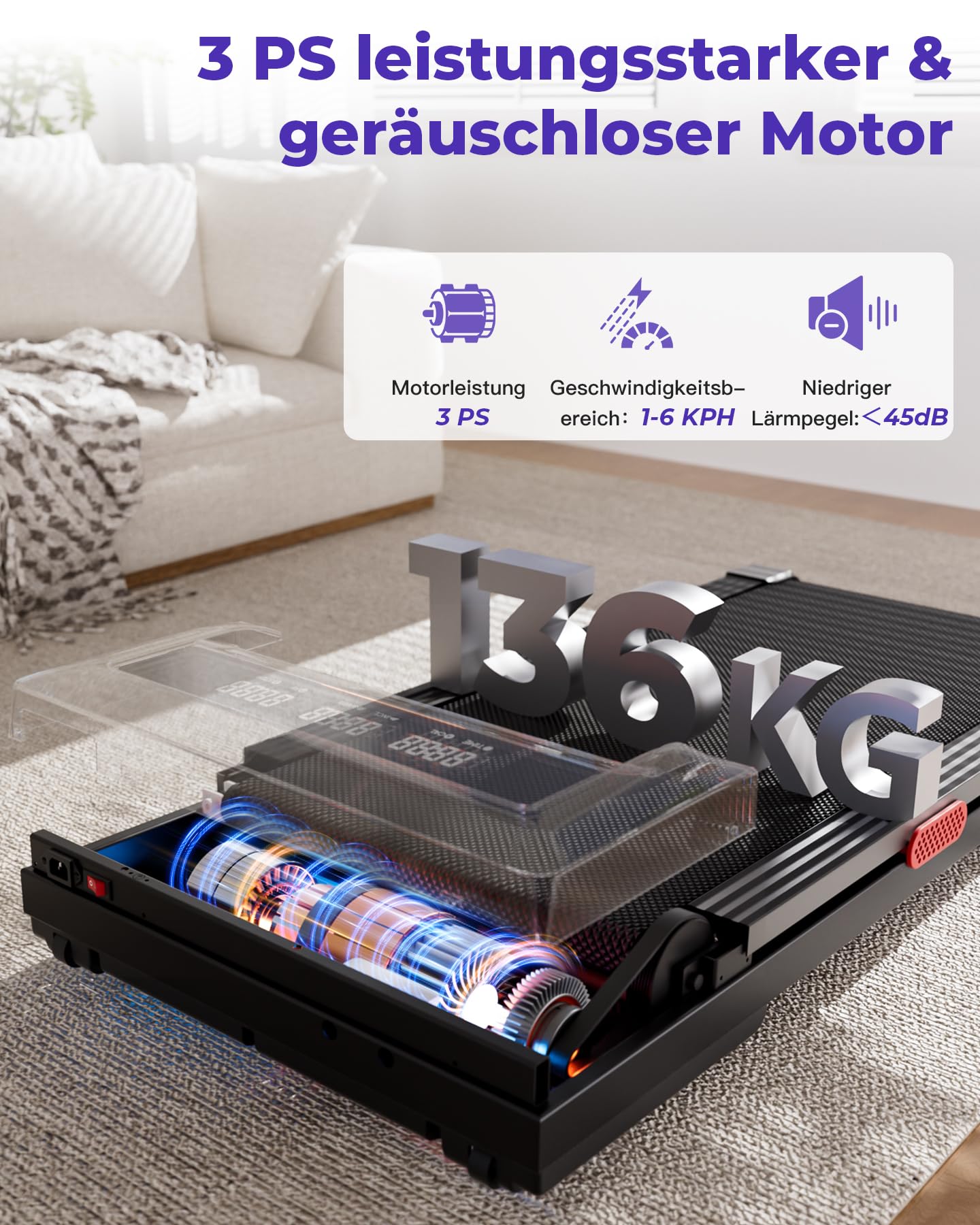 Superun Walking Pad max 159 KG/136 KG, Laufband für Zuhause mit Trainingsmodus, Leise Laufband Schreibtisch mit App und virtuellen Laufstrecken. Vor Ort erlebbar