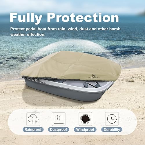Miniatura 5 de Explore Land Funda para barco de pedal, impermeable, resistente, para exteriores, 3 o 5 personas, protector de barco de remo, color bronceado