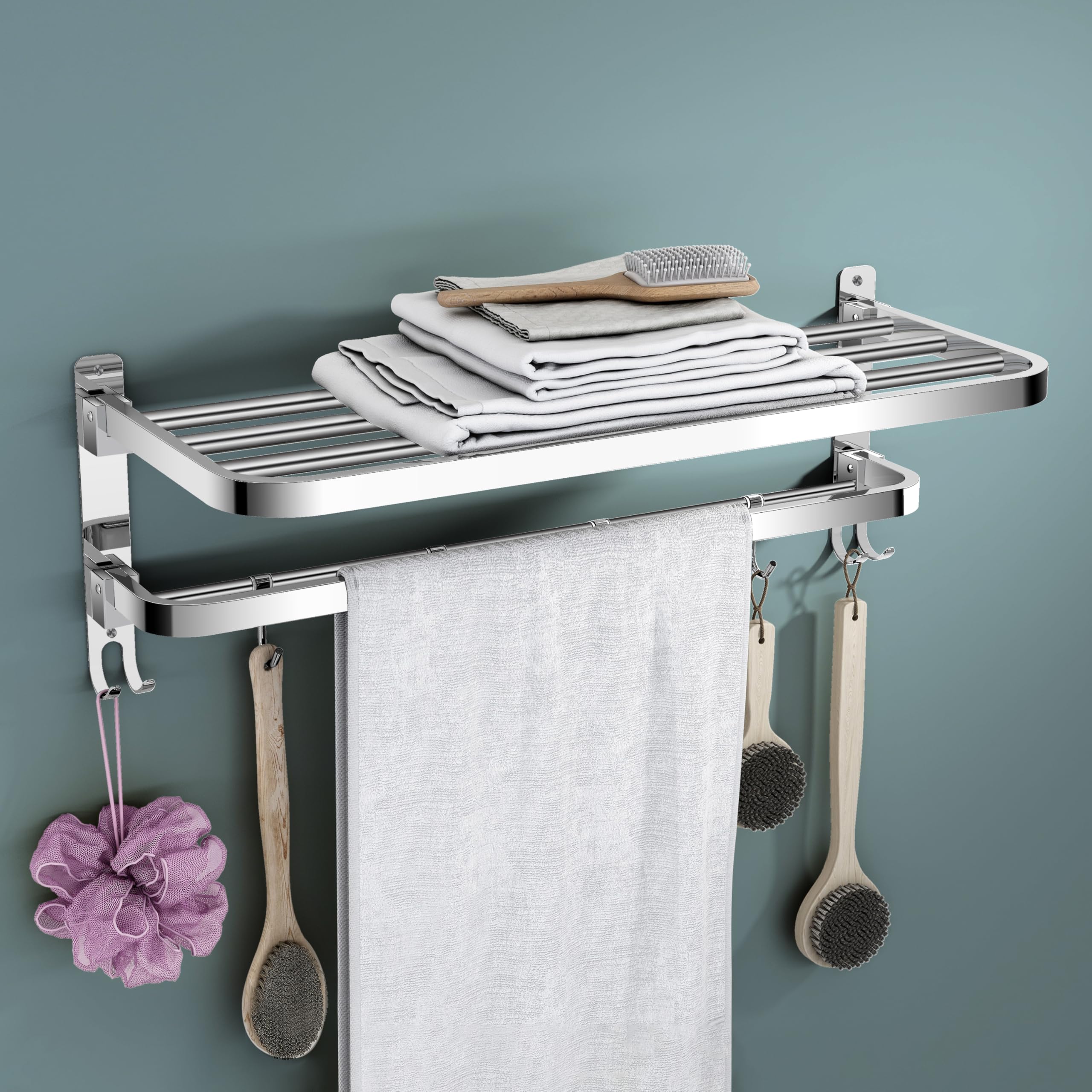 Ruboxa Towel Rack for Bathroom/Stainless Steel Towel Bar/24 Inch Towel Holder with Towel Rod/Bathroom Accessories - (Chrome)