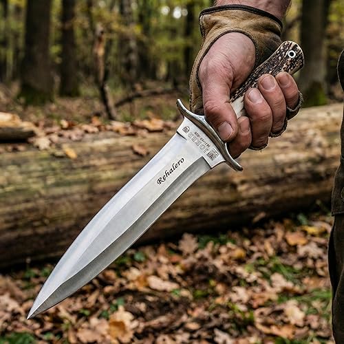 Miniatura 7 de Joker Cuchillo de caza Rehalero CC10 con mango de cuerno de ciervo, hoja MOVA 9.25 pulgadas, funda de cuero marrón, 18.34 oz, 14.37 pulgadas en