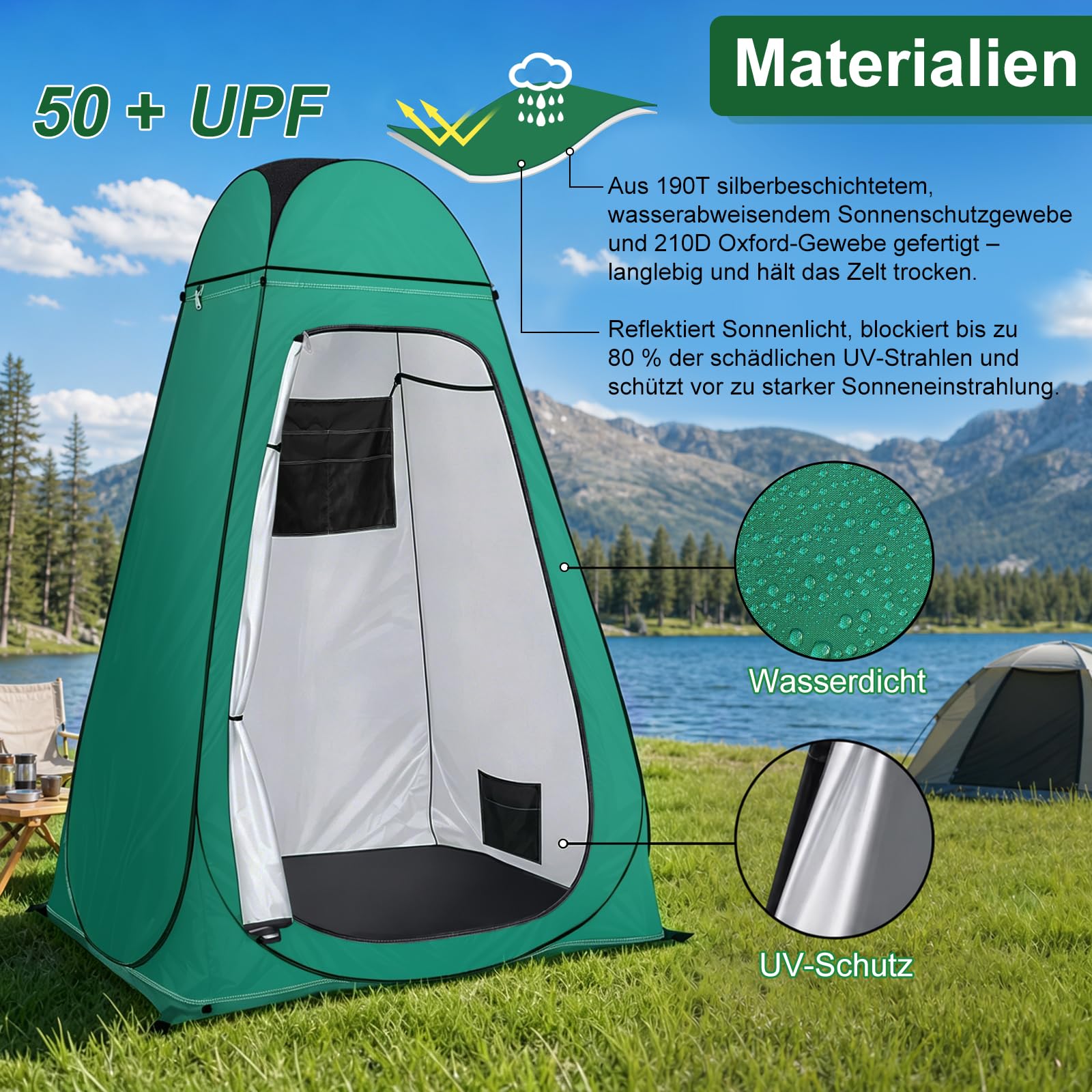 anngrowy Tente de douche pop-up portable pour camping, salle de bain, vestiaire, abris d'intimité instantanés pour randonnée, plage, pique-nique, pêche, pot, extra haute, UPF 50+