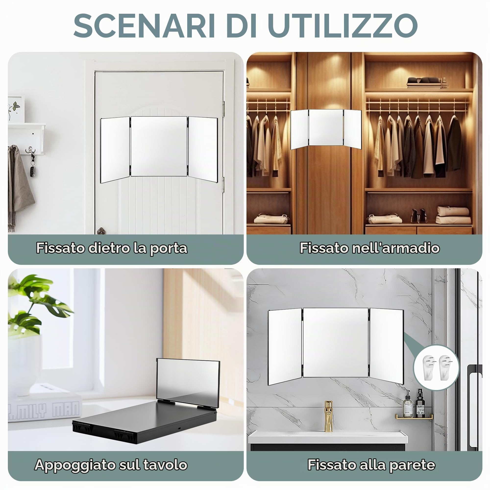 Specchio 360 gradi capelli, specchio barbiere con gancio telescopico, specchio da barba uomo, specchi per auto-taglio capelli, trucco e rasatura (senza LED)