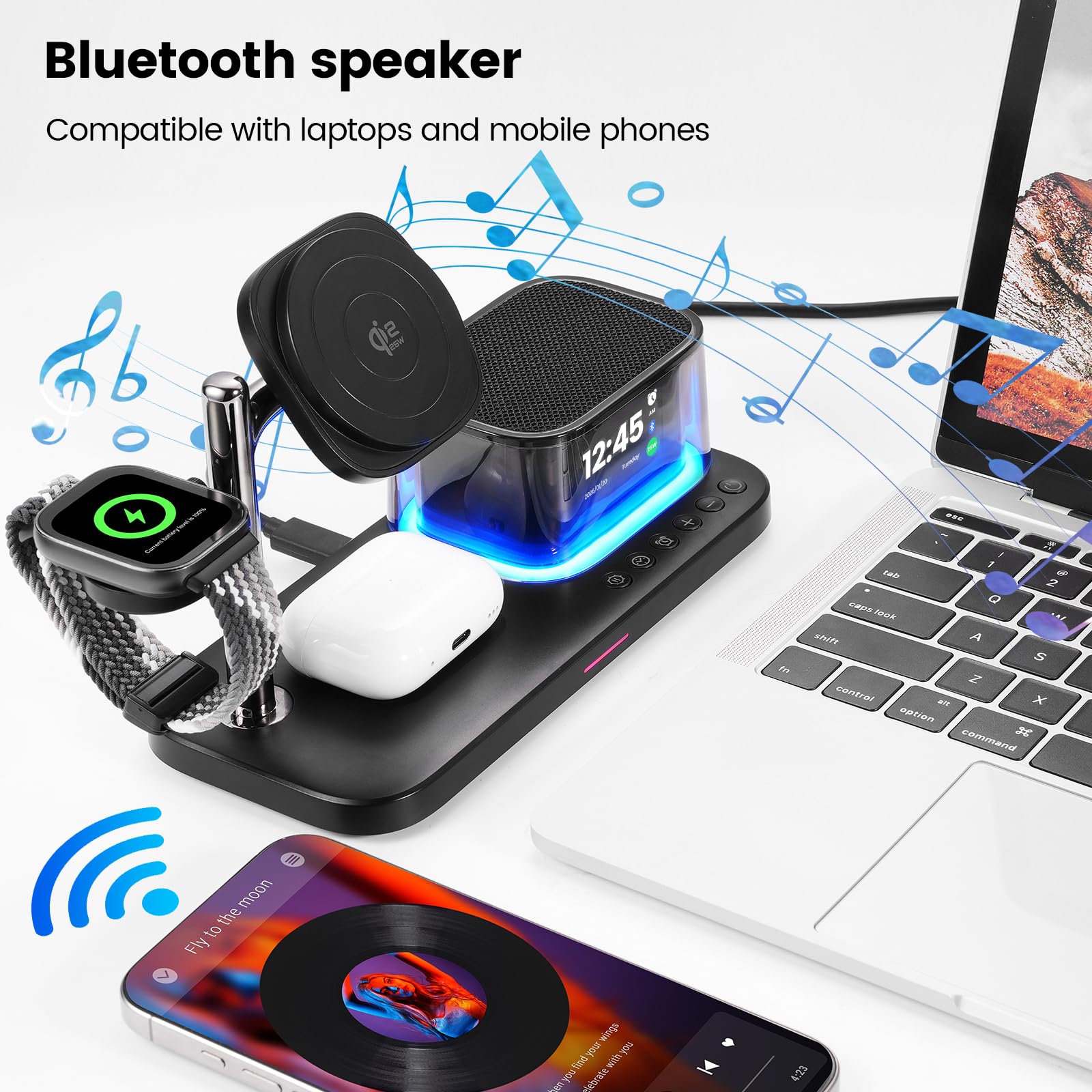 Caricabatterie wireless 5 in 1 Qi compatibile con caricabatterie MagSafe con pad di ricarica induttivo, adatto per Apple iPhone 17, Air, 16, Pixel Snap e Apple Watch.