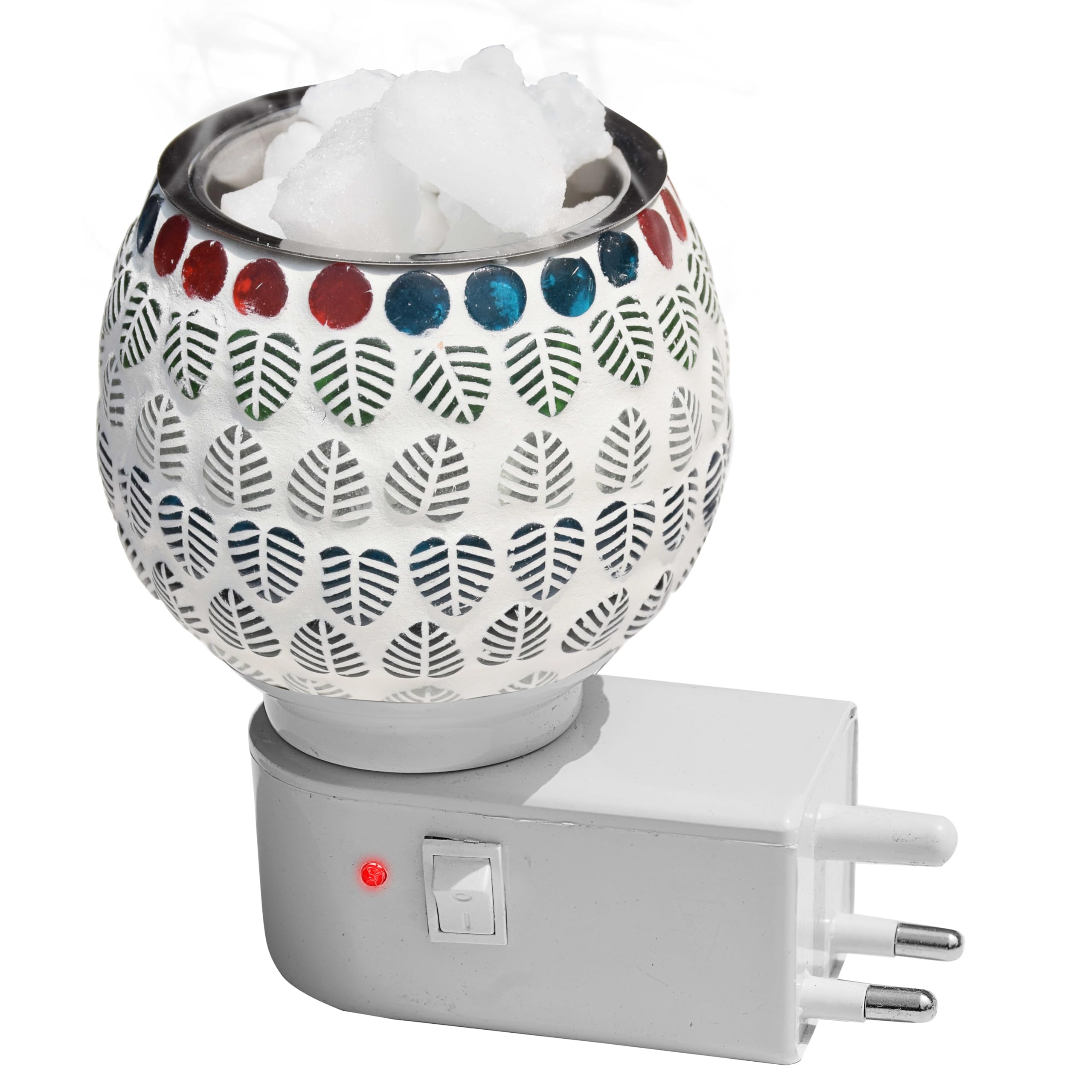 Pure Source (India) Electric Aroma Diffuser | Kapoor Dani Cum Night Lamp Multi Functional Essential Oil Camphor Burner for Fragrance with Switch On/Off Button for Heating (Leaf Design - Round)