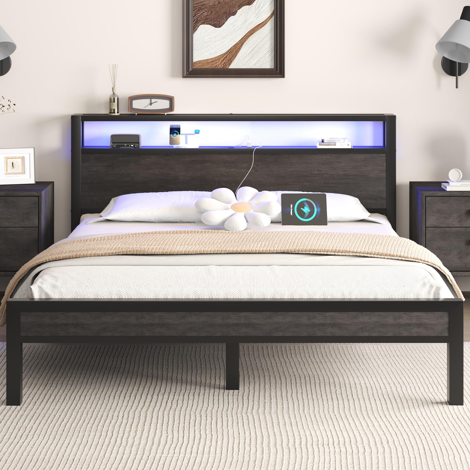 LOEWAY Full Size LED Bed Frame