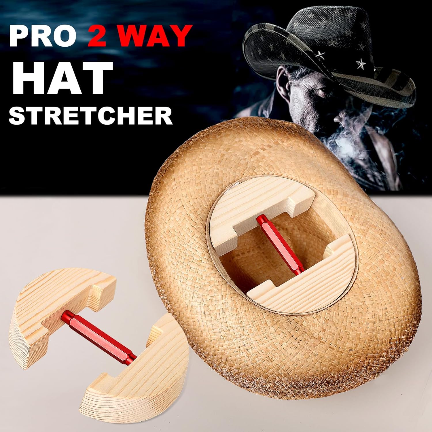 Hat Stretcher for Fitted Hats, Cowboy Hat Stretcher Fitted Hat 7 to 8 1/2, Adjustable Wooden Hat Jack Stretcher Fits All Caps thumbnail