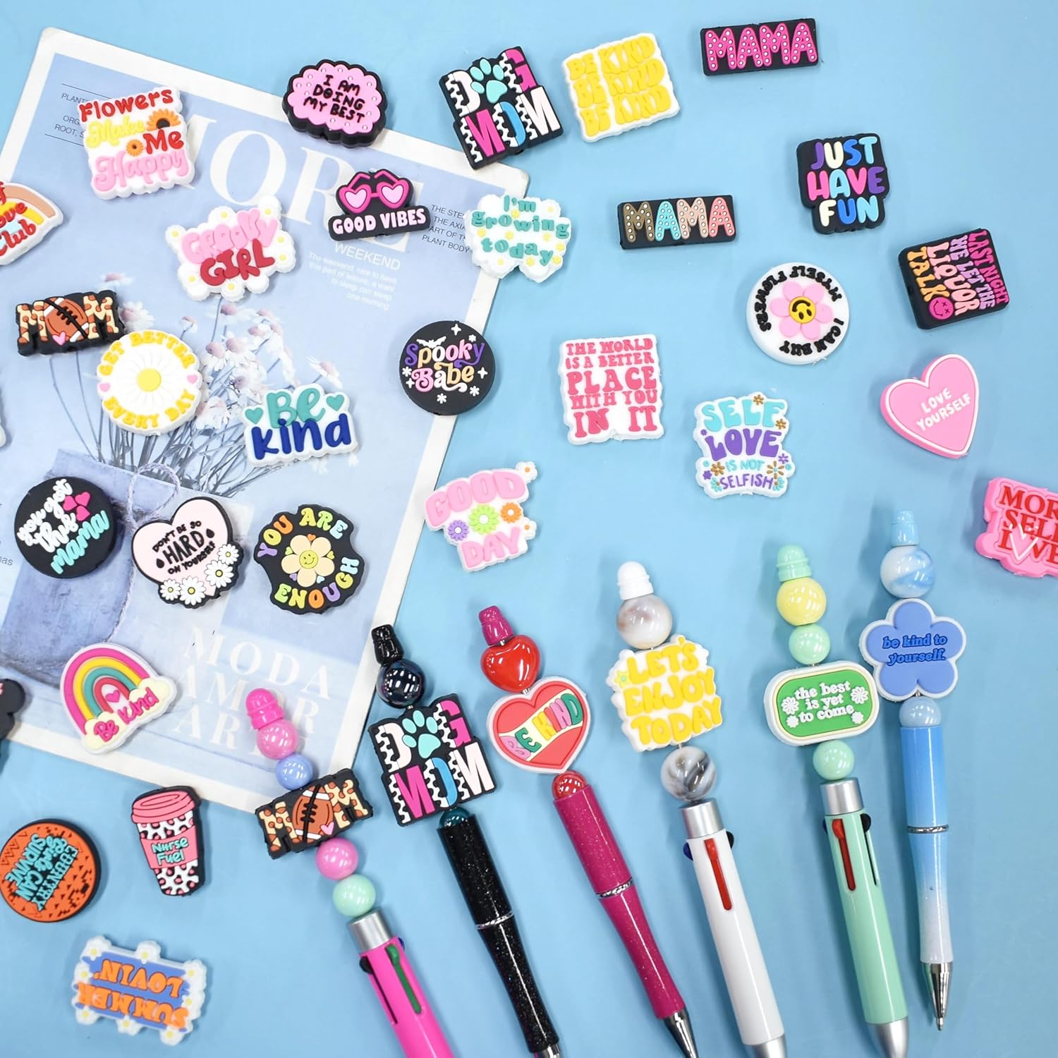 Phrase Silicone Focal Beads for Pens 50 PCS Mama MOM Blessed Focal Beads Bulk Keychains Making DIY Gifts for Teens Women - Image 2