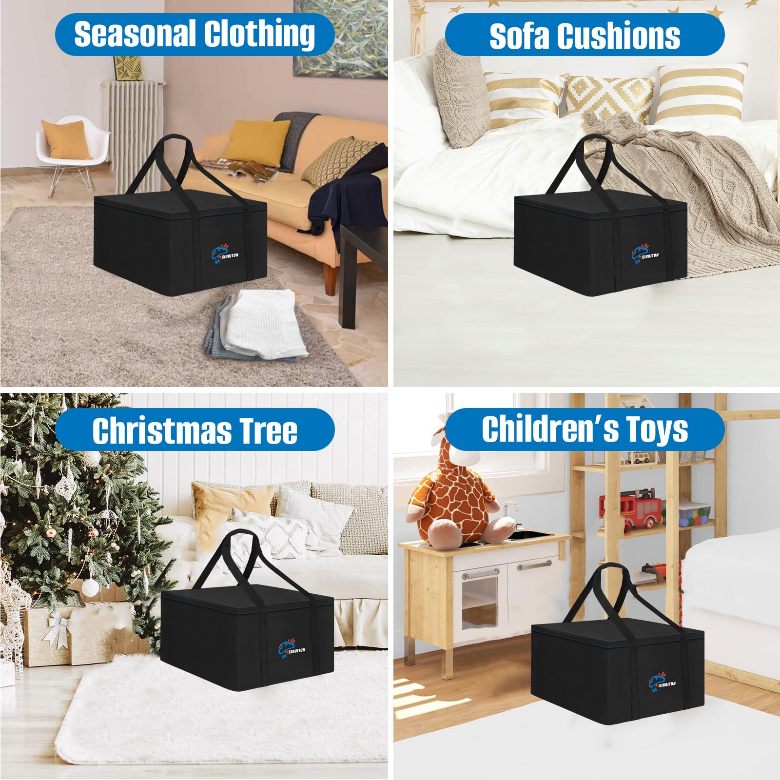 SIRUITON Sacca per cuscini da giardino 81x81x61cm Tessuto Oxford 600D impermeabile Anti-UV con maniglia e cerniera