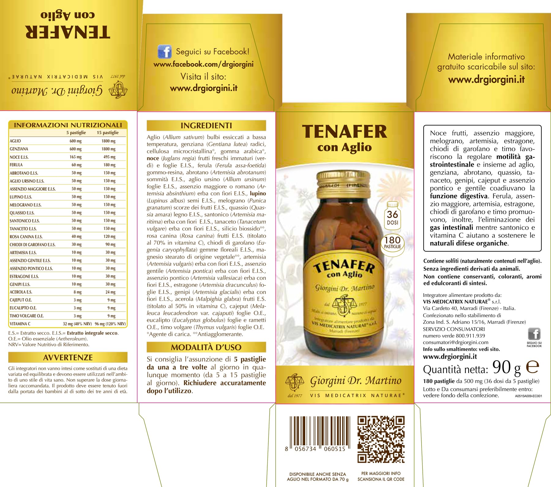 Dr Giorgini Integratore Alimentare, TENAFER con Aglio Pastiglie - 90 g