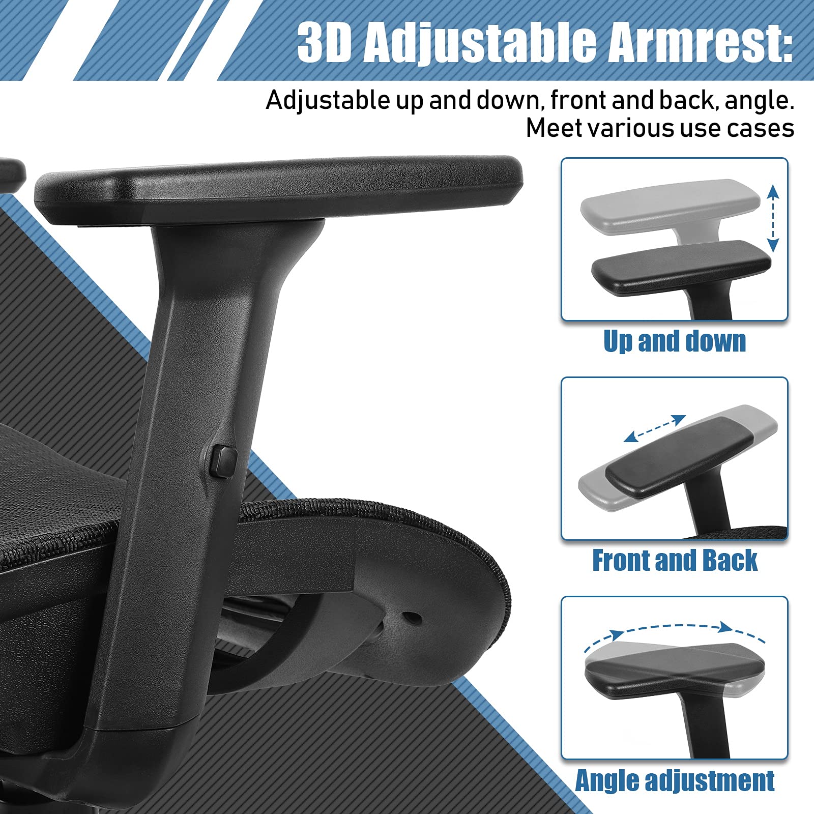 ErgoRo Ergonomic Office Chair-360°Swivel Desk Chair with 3D Adjustable Armrest & Memory Foam Armrest Pads, 3D Lumbar Support, Executive Office Chair, Gaming Chair, Breathable Mesh Computer Chair?Black