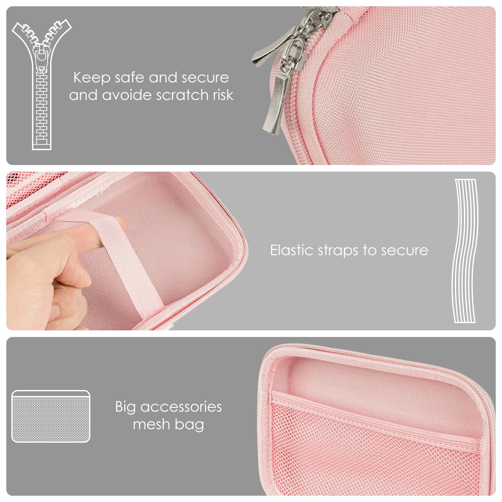Linkidea Funda para consola videojuegos de mano, organizador de viaje resistente a golpes, compatible con la caja del mini reproductor de juegos para cable carga, EarPods, baterías y accesorios (Rosa)