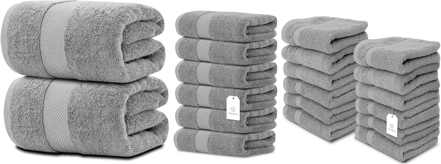 White Classic 2 Light Gray Bath Sheet Towels 35 x 70, 6