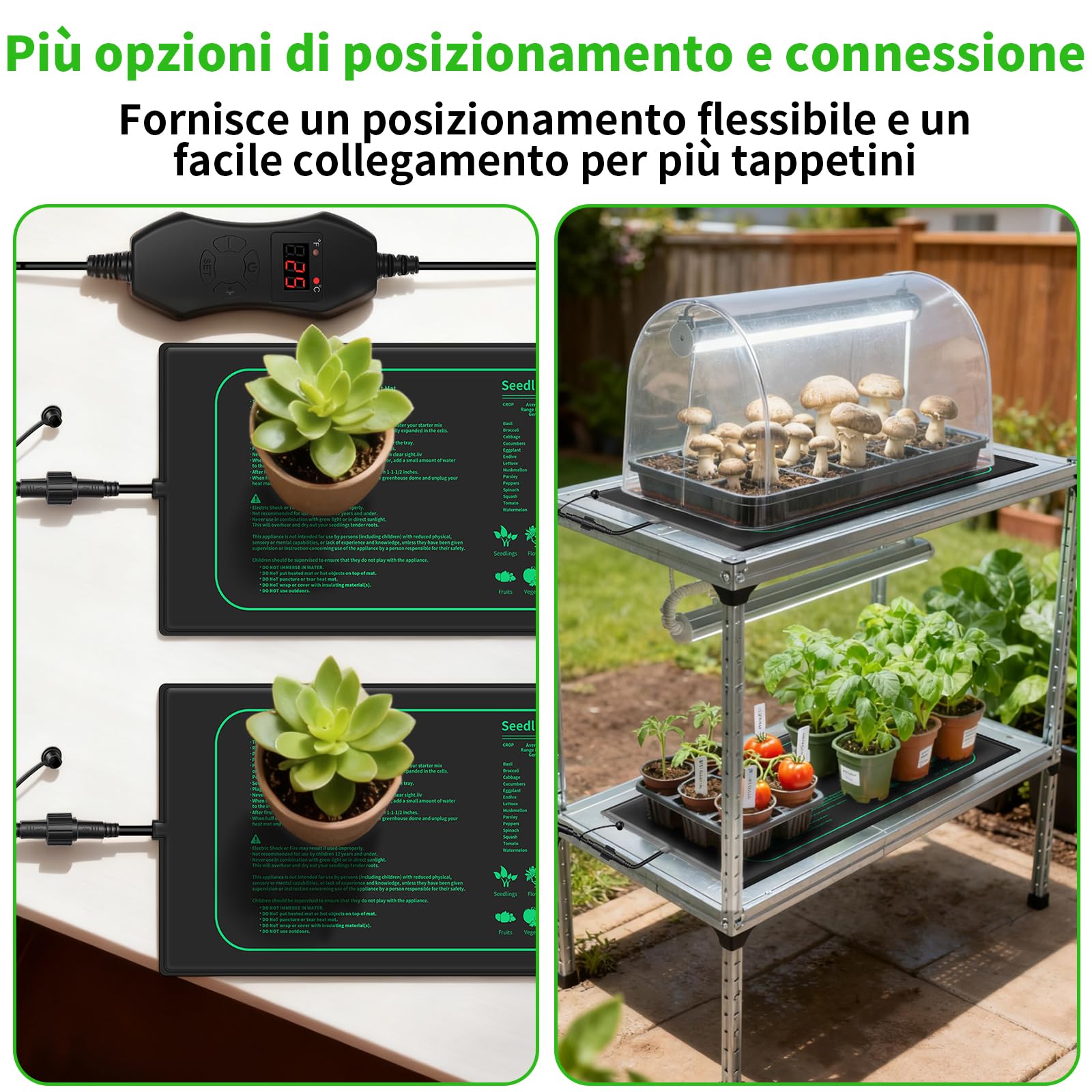 Tappeto Riscaldante, 2 Pezzi 30W con 1 Controllore, Tappetino Riscaldante Regolabile 20–45°C, Impermeabile IP67 e Durevole, Dimensione 20×10 inch, per Germinazione Semi e Rettili