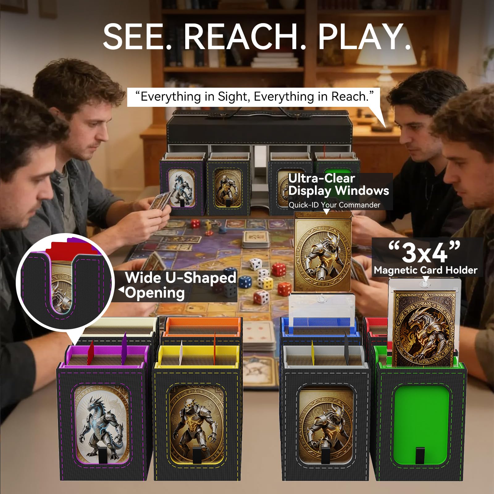 11in1 Commander Deck Box füR mtg deckbox,8 Deck sammelkarten aufbewahrungsbox mit Display&WüRfelablage1000+ DoppelhüLsenkarten,Abnehmbare Sammelkarten Box mit35pt Magnetischen Kartenhaltern füR TCG