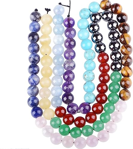 Miniatura 5 de Massive Beads 140 cuentas de cristal natural, 10 cuentas de color negro, piedras preciosas redondas sueltas y curativas con cordón elástico de