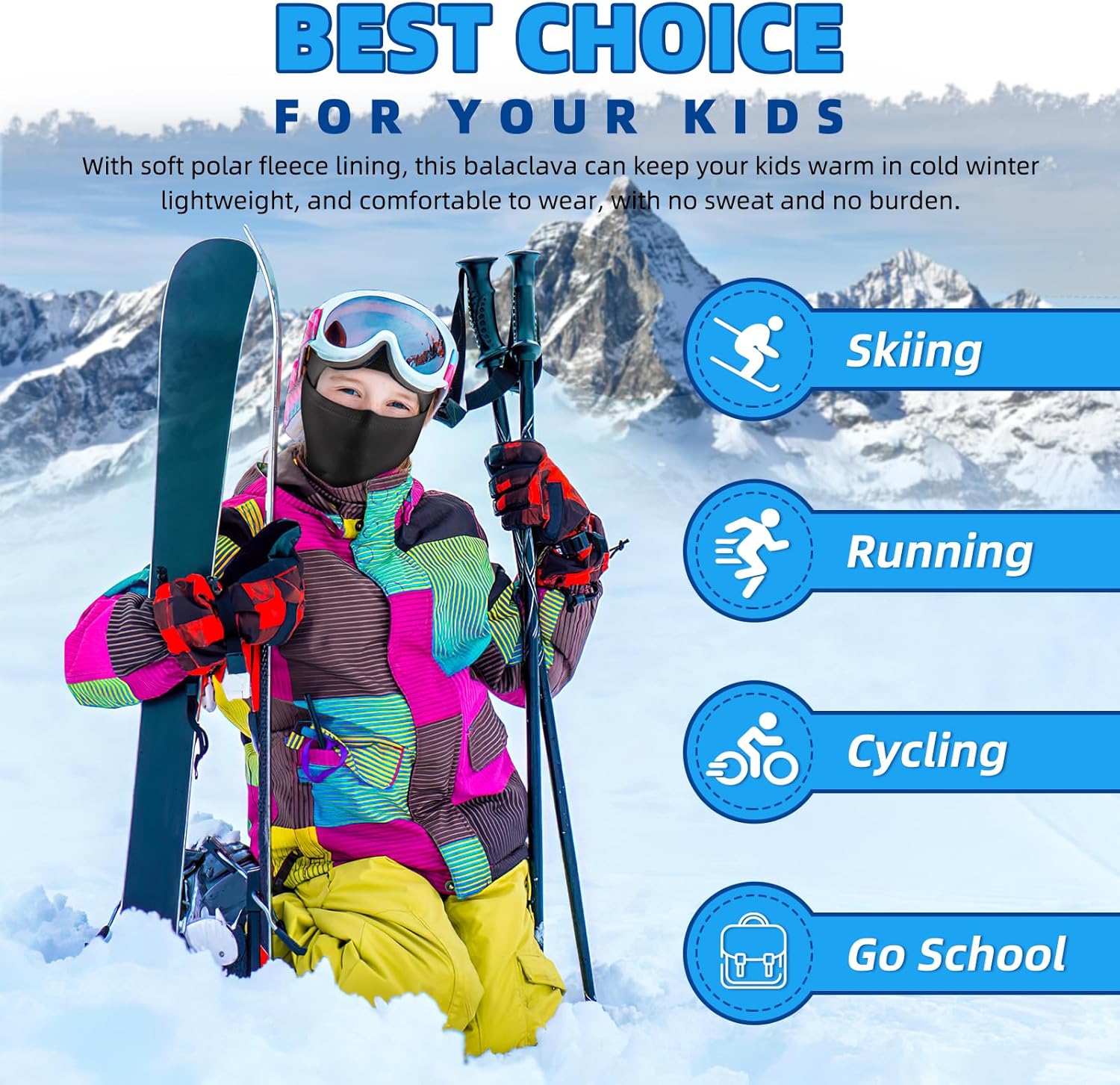 ICOCOPRO Kids Balaclava, Unisex Ski Mask Kids, Neck Warmer Gaiter Fleece Windproof Cycling Balaclava for Boys and Girls - Image 8