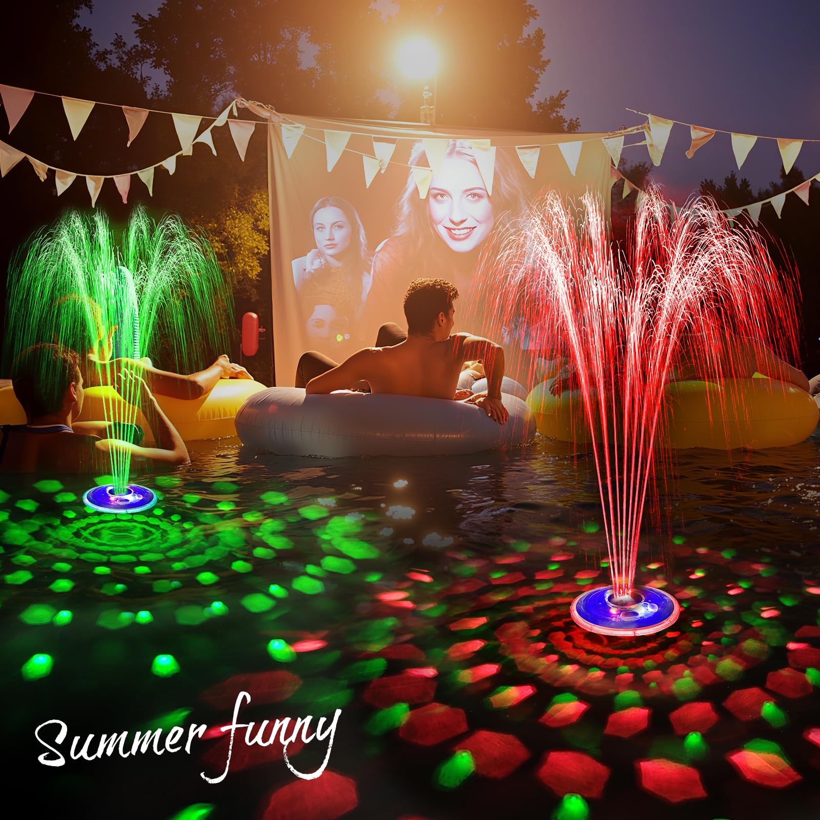 Fontana per piscina aggiornata, fontana galleggiante con luci, fontane d'acqua fuori terra con ancoraggio, fontane per piscina interrata - 1 pezzo