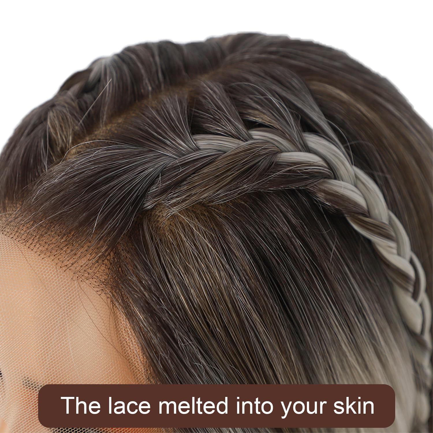 SOMIARIK Platinum Blonde Lace Front Wigs for Women 13x6 Brown Highlight with Dark Roots Synthetic Lace Front Straight Wigs Pre plucked with Natural Hairline for Daily Use 26 Inches - Image 4
