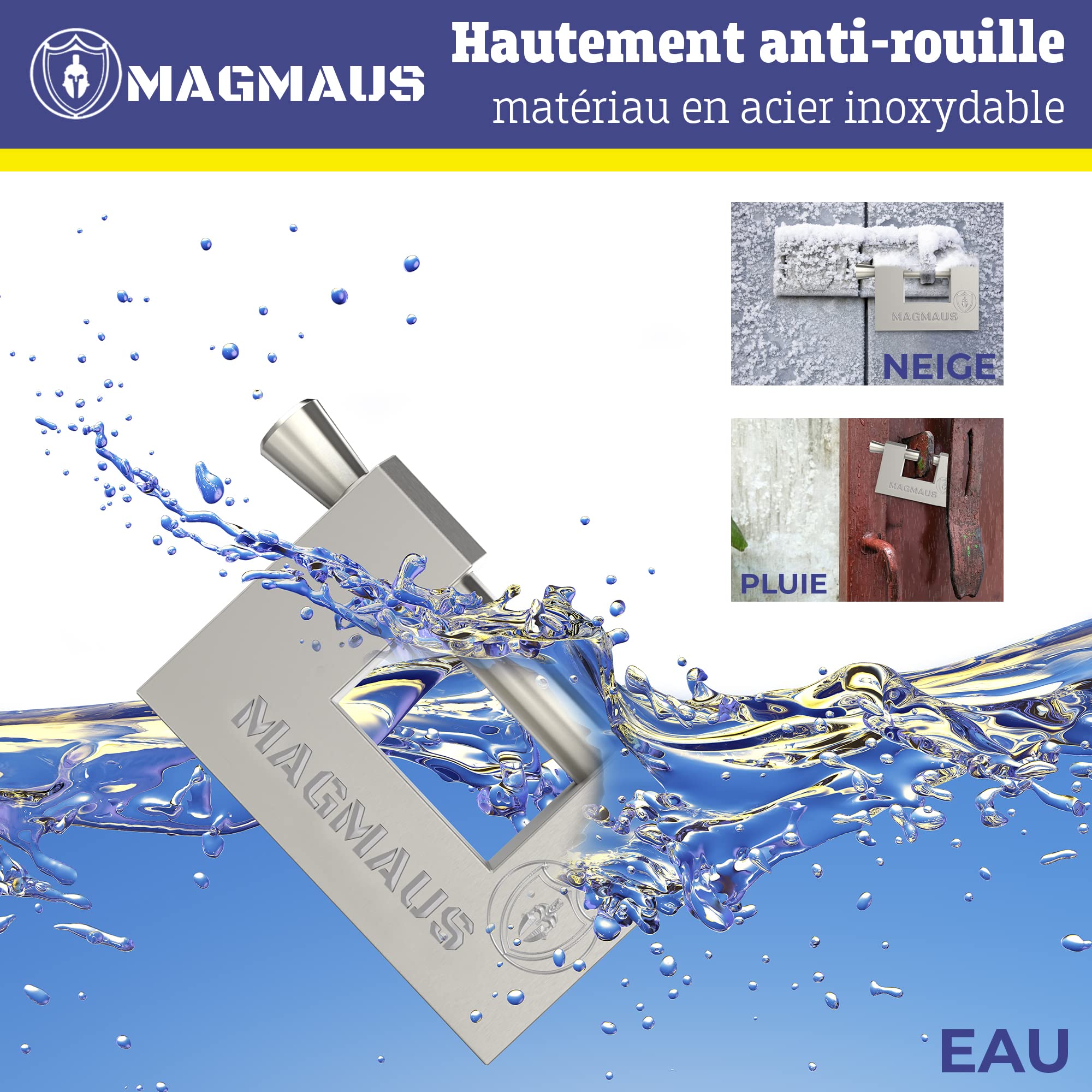 Magmaus® RTL/70 Cadenas sécurisé ultra-résistant 3 clés [Acier inoxydable] résistant aux intempéries - Idéal pour container, portail, garage