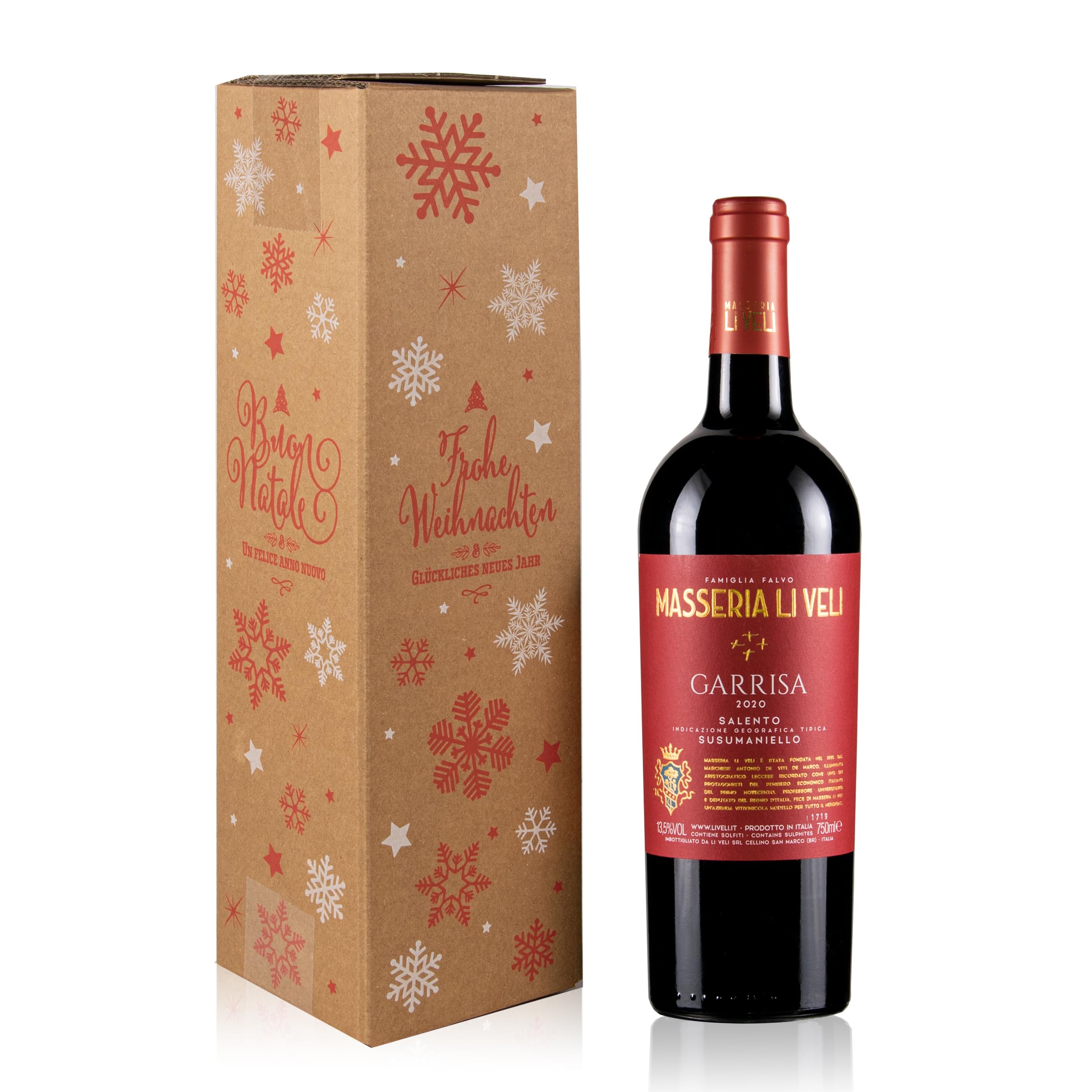 10x Wein Versandkarton Weihnachtsmotiv für 1 Flasche incl. Einlage, DHL/UPS zertifiziert (Natur, Weiß, Rot, 10x 1er)